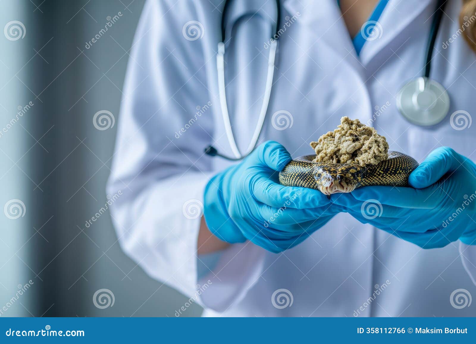 exotic python in veterinarian's hands for a thorough check-up