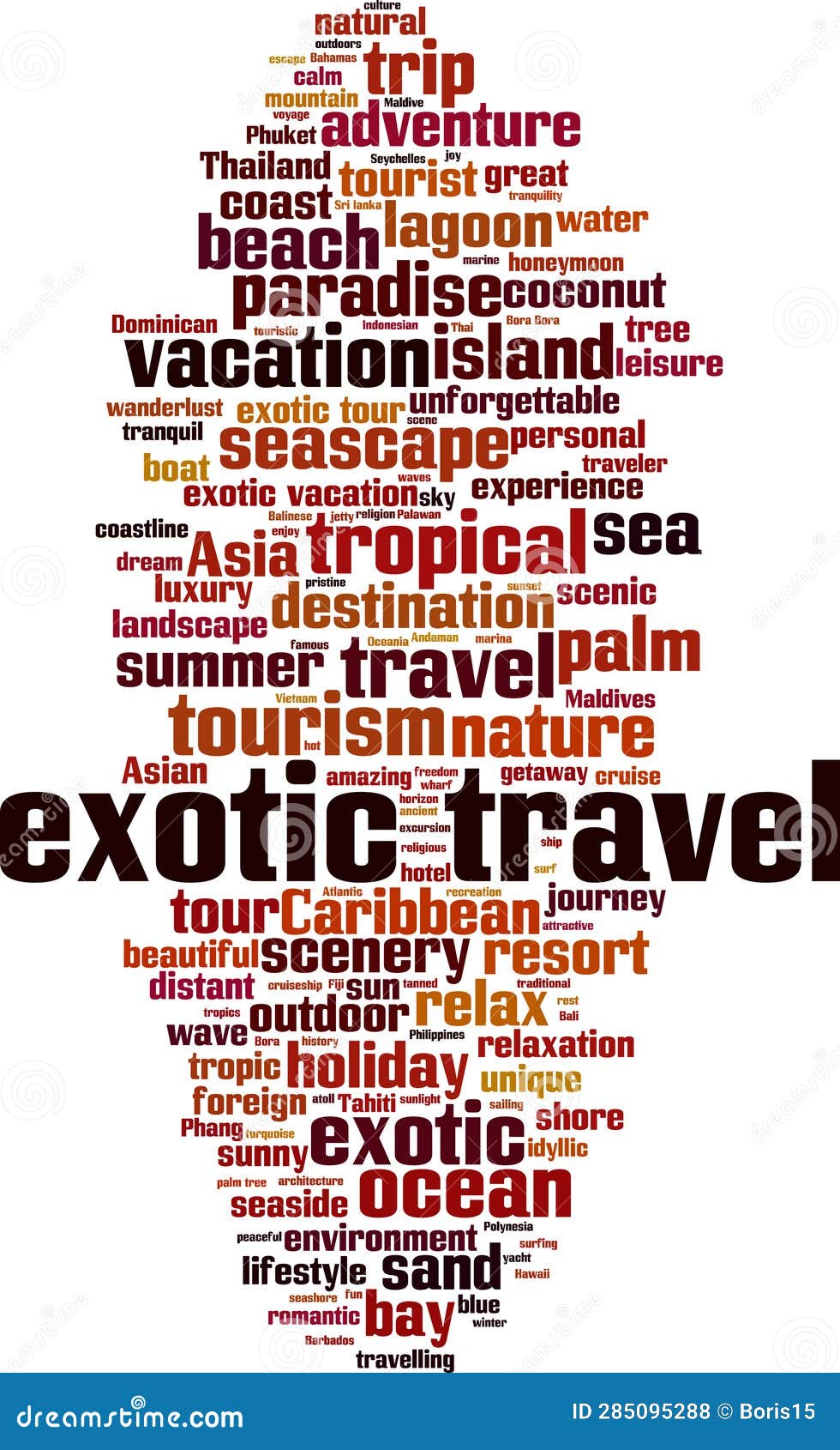 Exotic travel word cloud stock vector. Illustration of experience