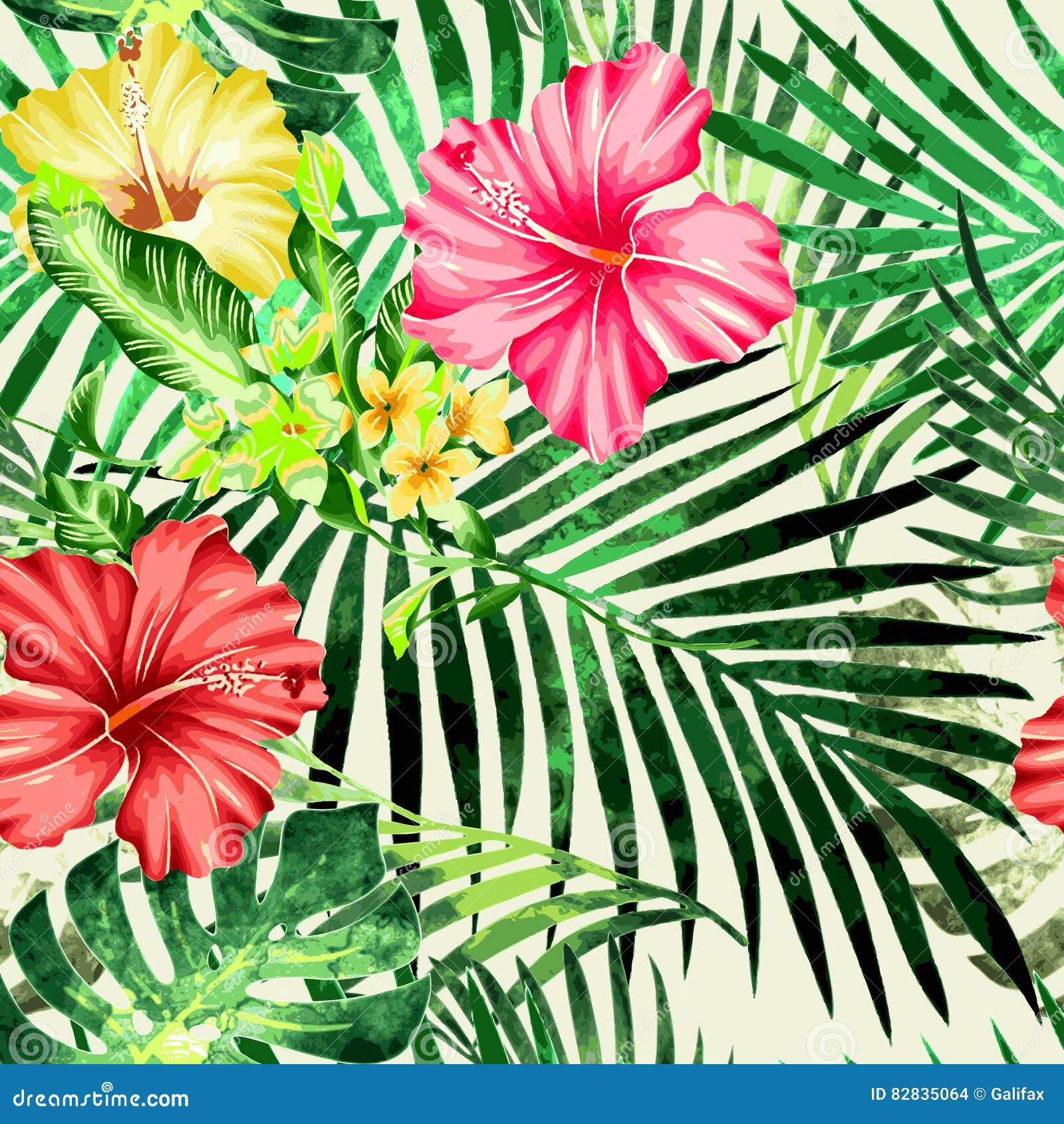 Exotic Tropical Floral Watercolor Seamless Background Stock Vector ...