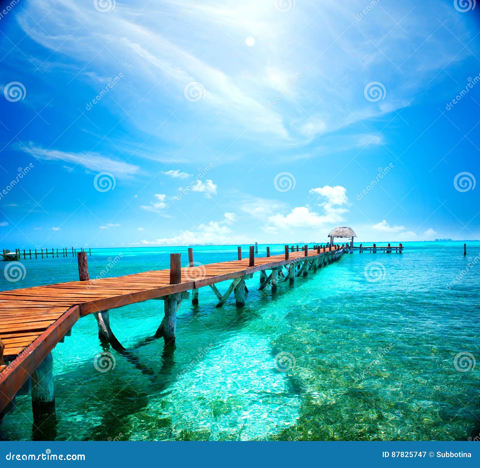 exotic tropical resort. jetty near cancun, mexico