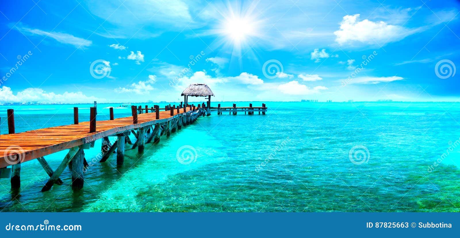 exotic tropical resort. jetty near cancun, mexico. travel and vacations concept