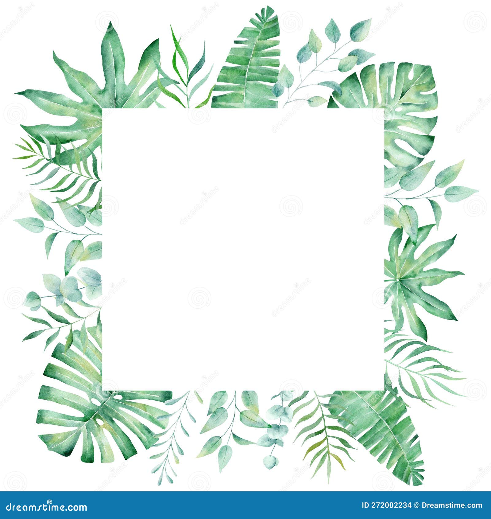 Exotic Watercolor Tropical Frame Border Palm Tree. Summer Clipart ...