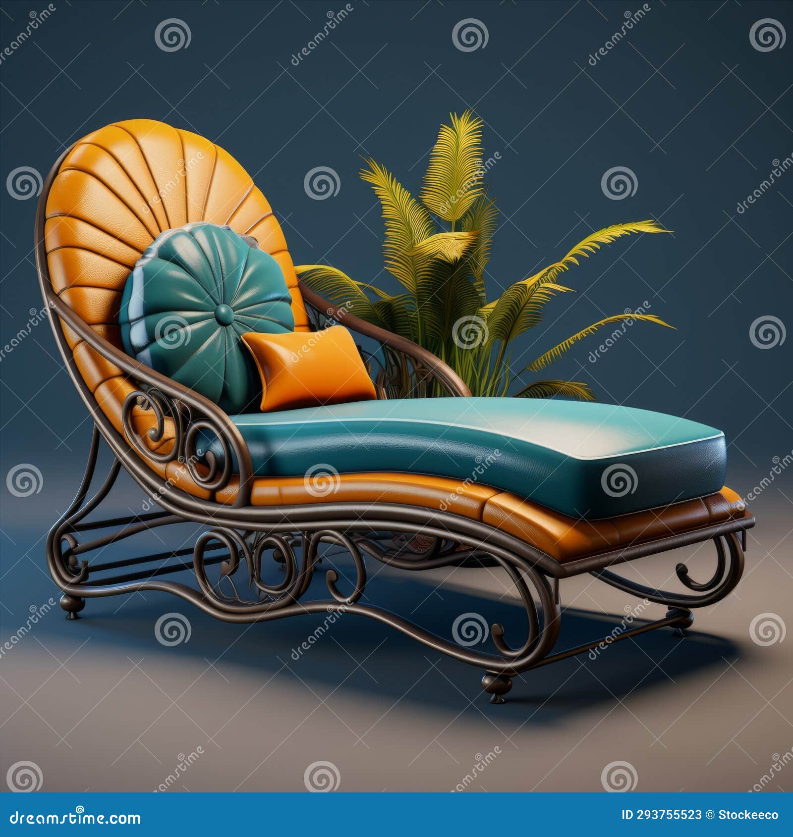 exotic wrought iron chaise lounge chair 3d rendering