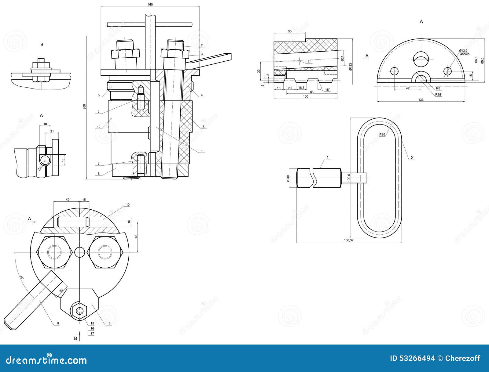 Expanded Drawing of Engineering Elements Stock Vector Illustration of