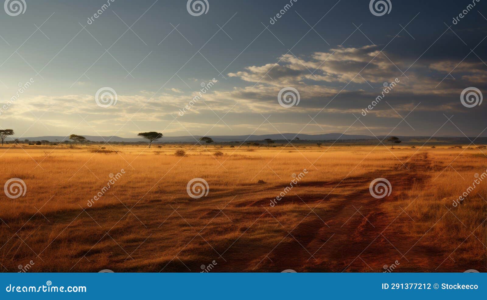 expansive african landscape: tall grasses and wooden deck in a dry desert