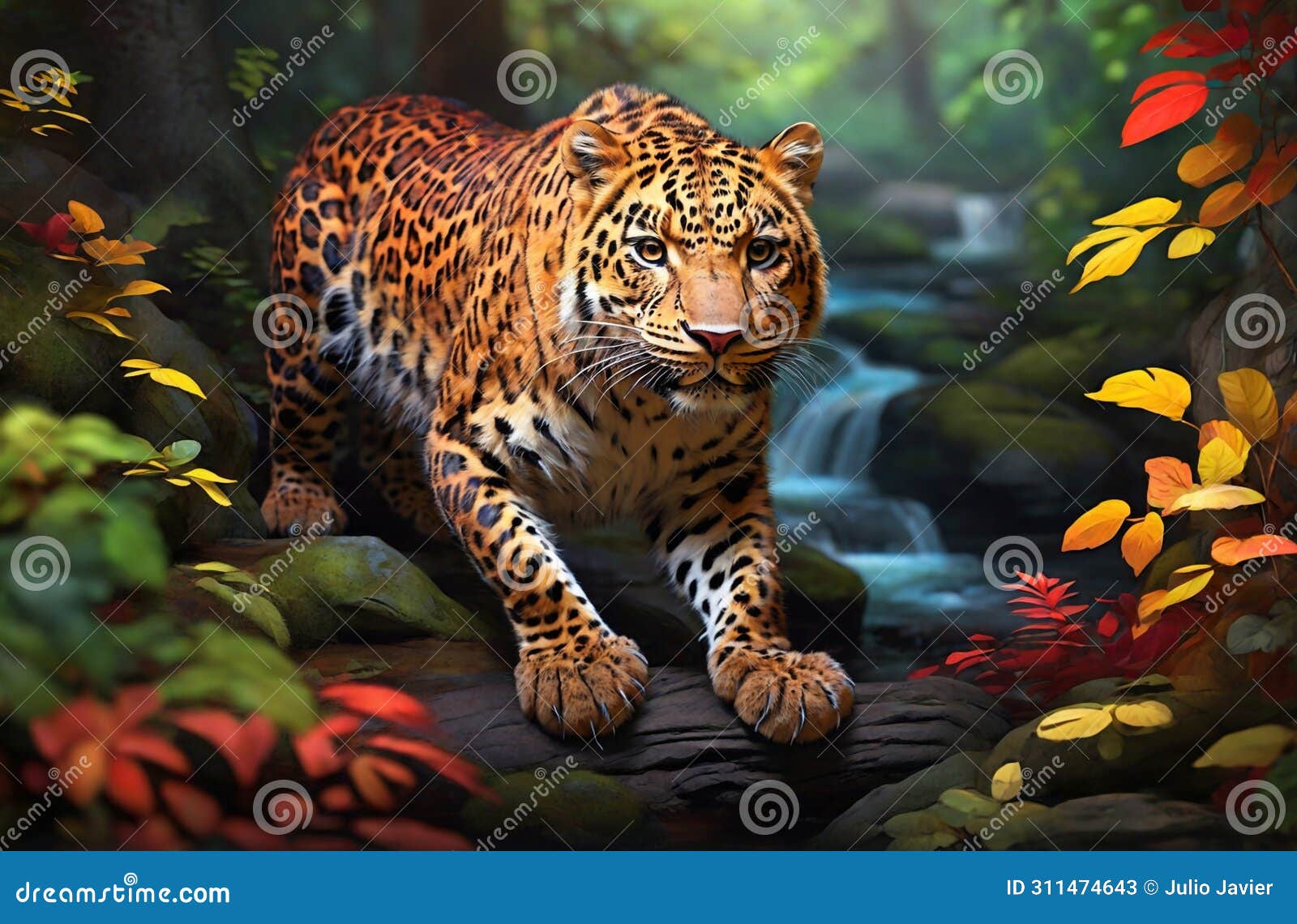 an amur leopard roaming in the vastness of forest