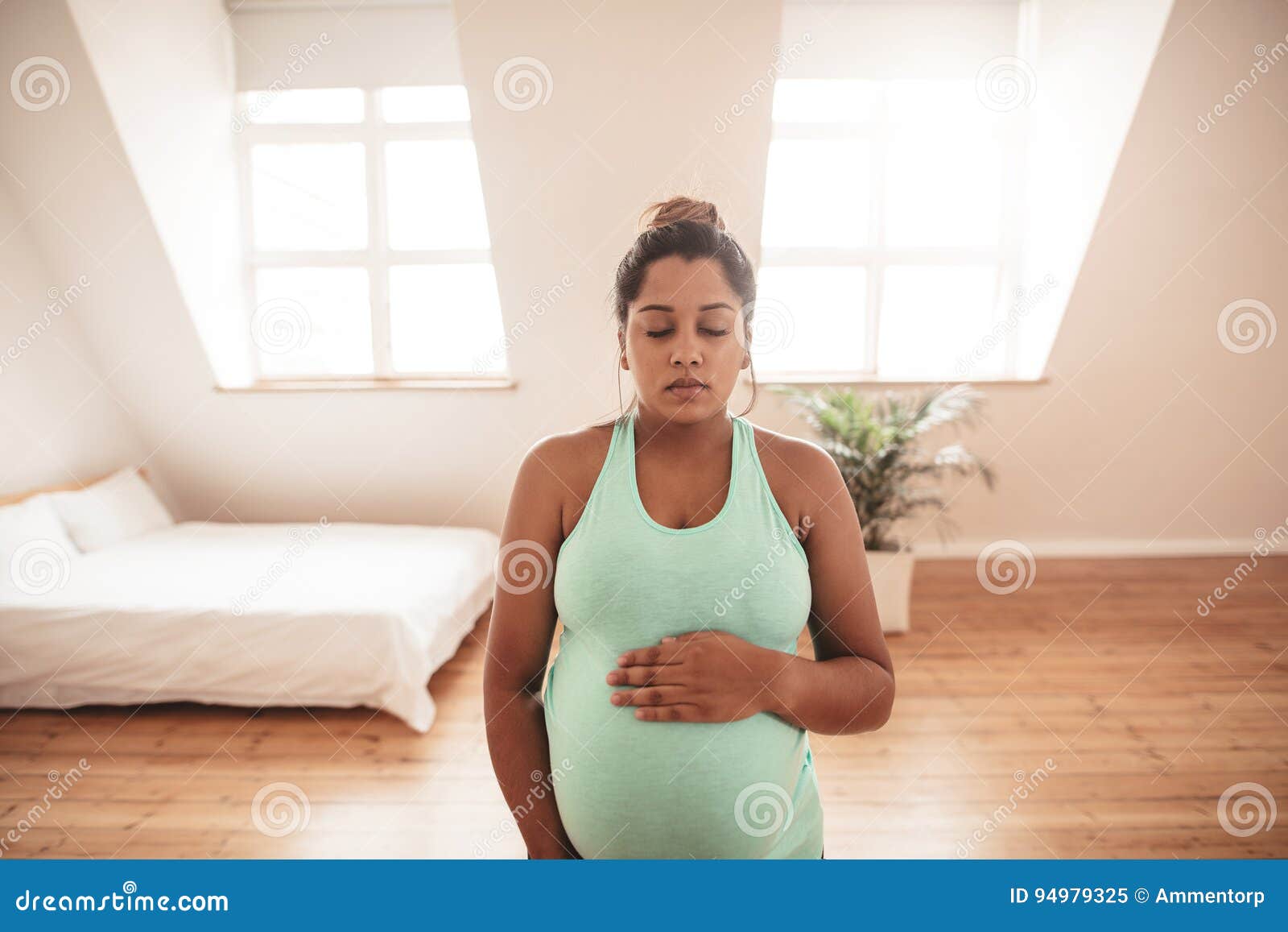 Expectant Mother Meditating At Home Stock Image - Image of ...