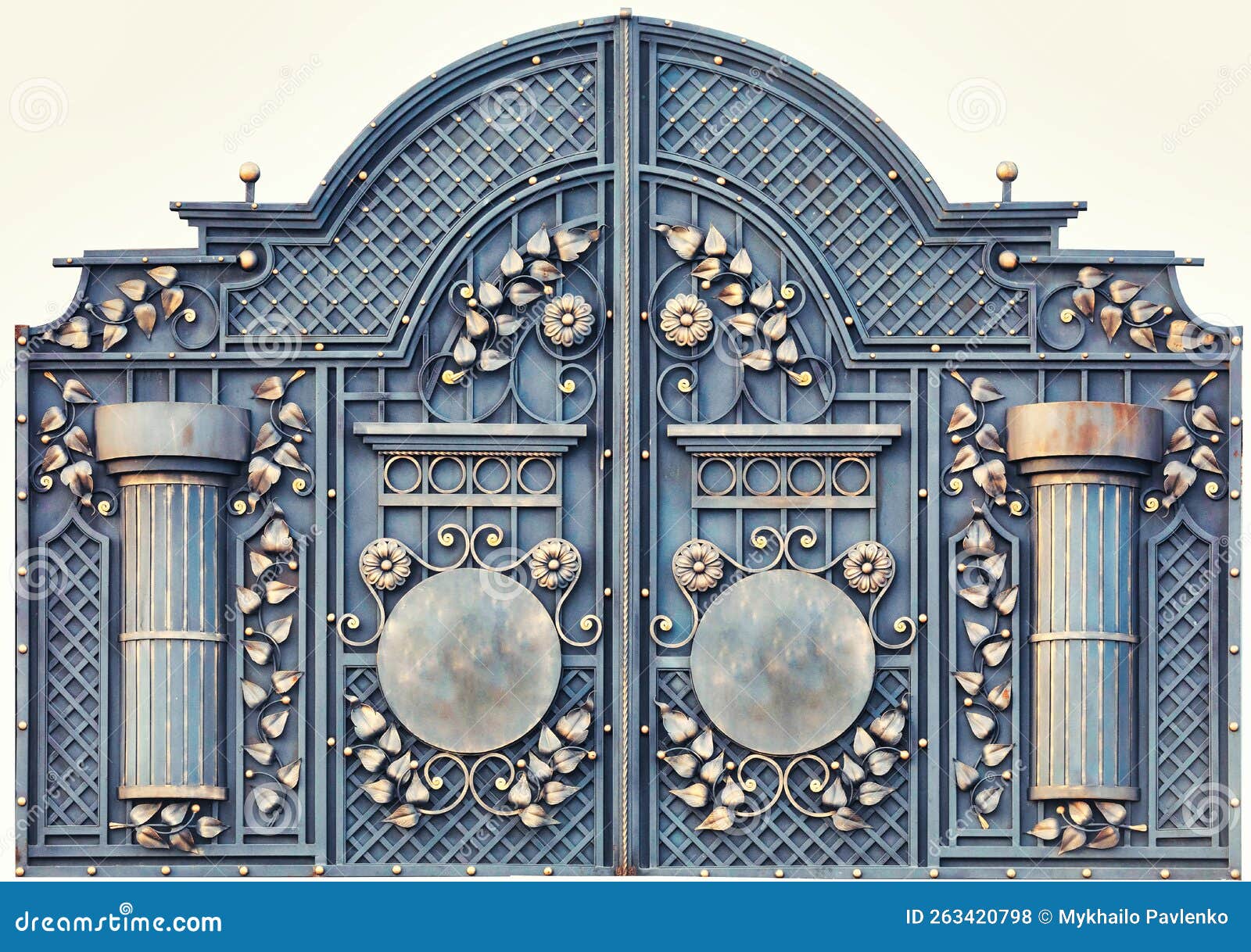 Expensive Beautiful Metal Wrought Iron Gates. Stock Photo Image of