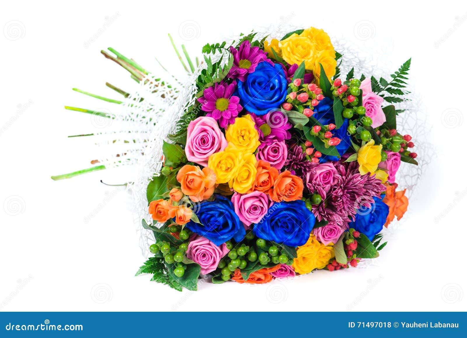 Expensive Bouquet of Flowers with Blue Rose Isolated on White Ba Stock