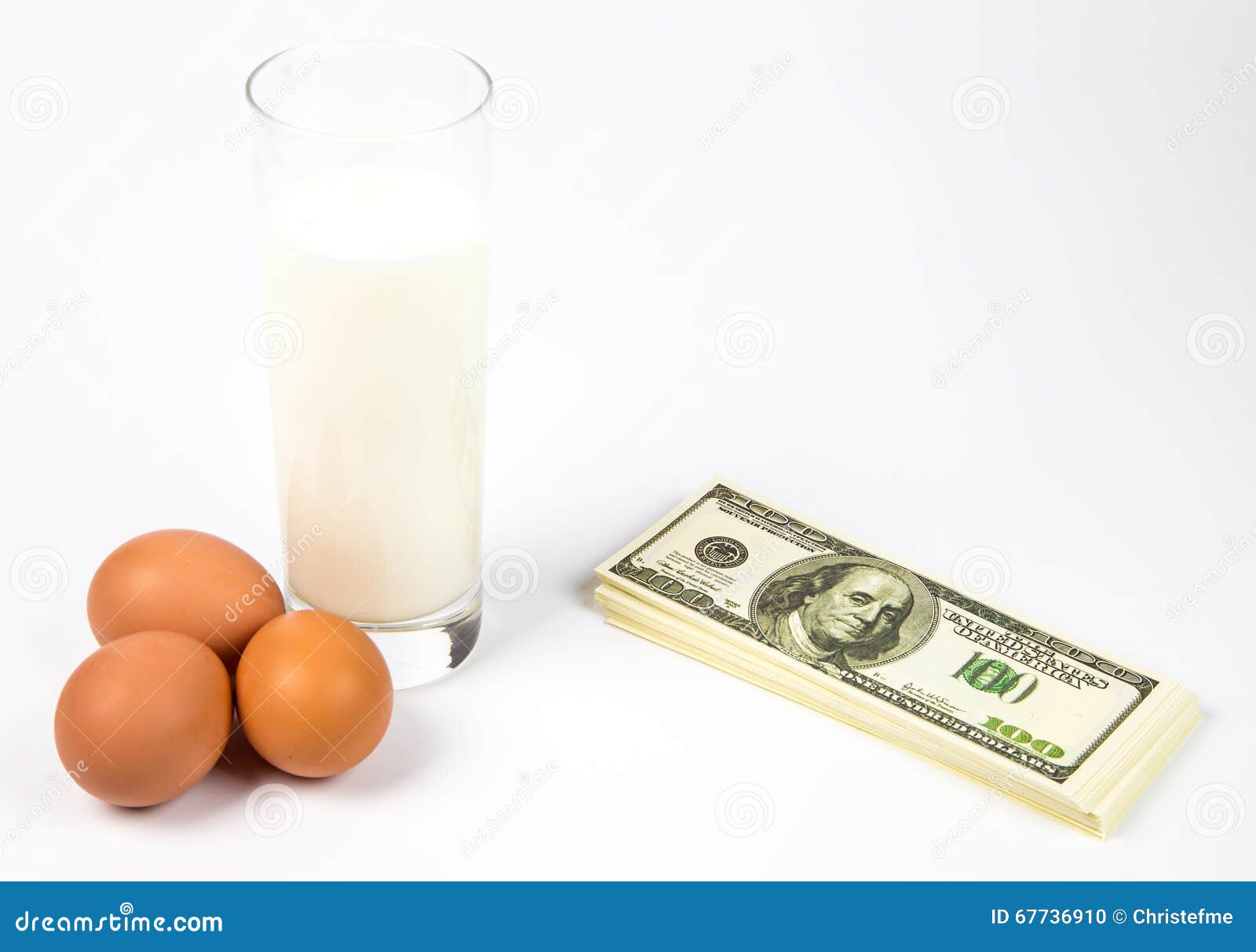 Expensive Glass of Milk, Eggs and Dollars Stock Photo Image of