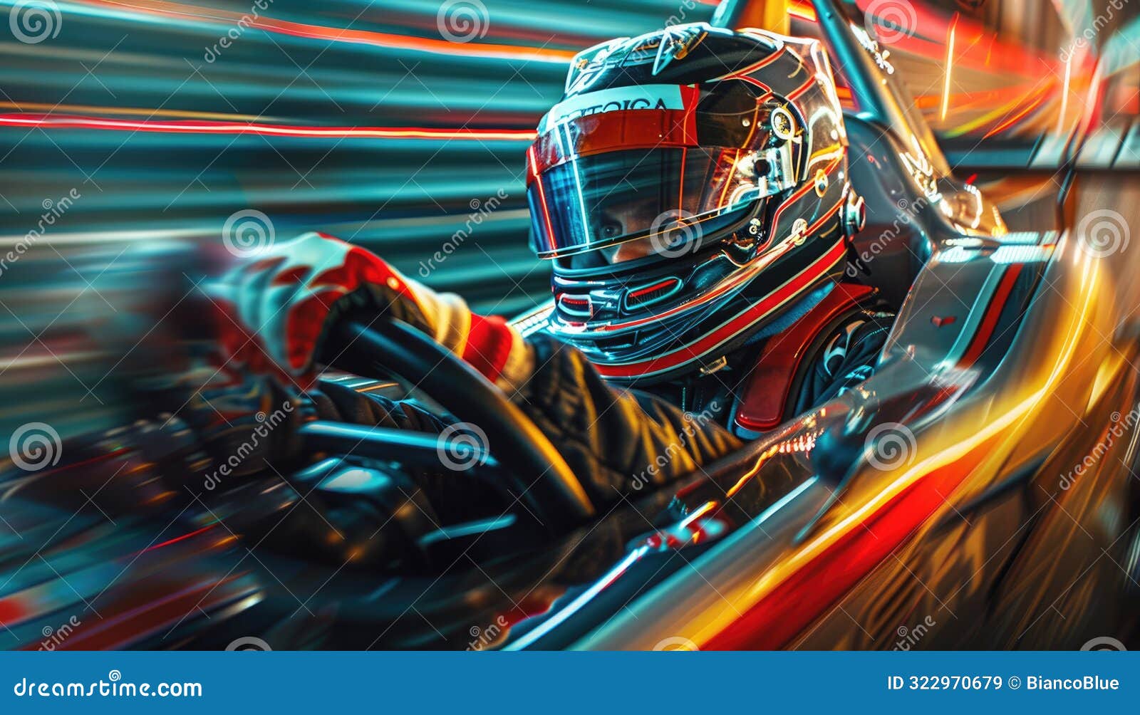 experience the adrenaline rush of futuristic racing speeding driver in neon light tunnel aig58