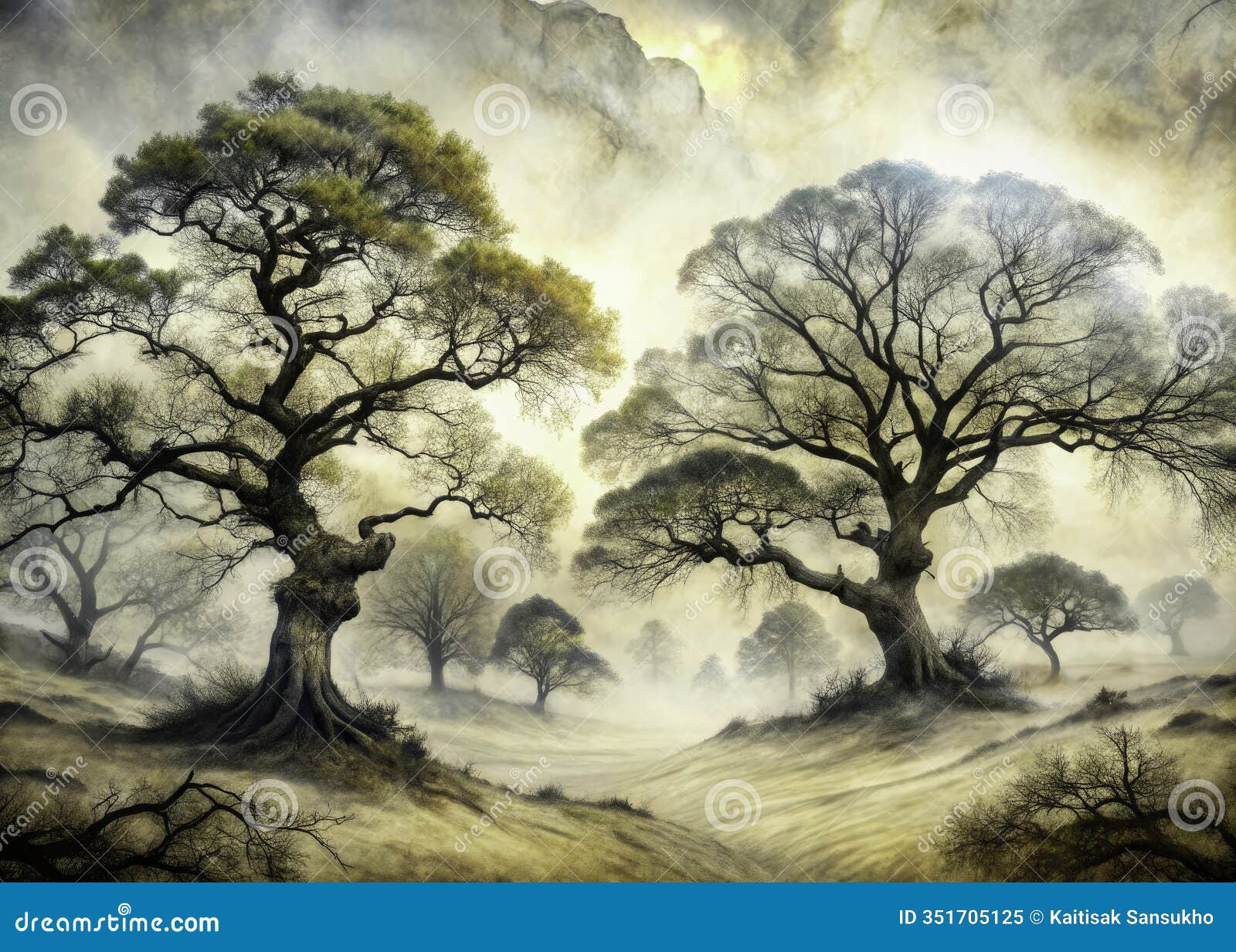 surreal ink sketch trees a dark fantasy forest of mystical monochrome nature photography art