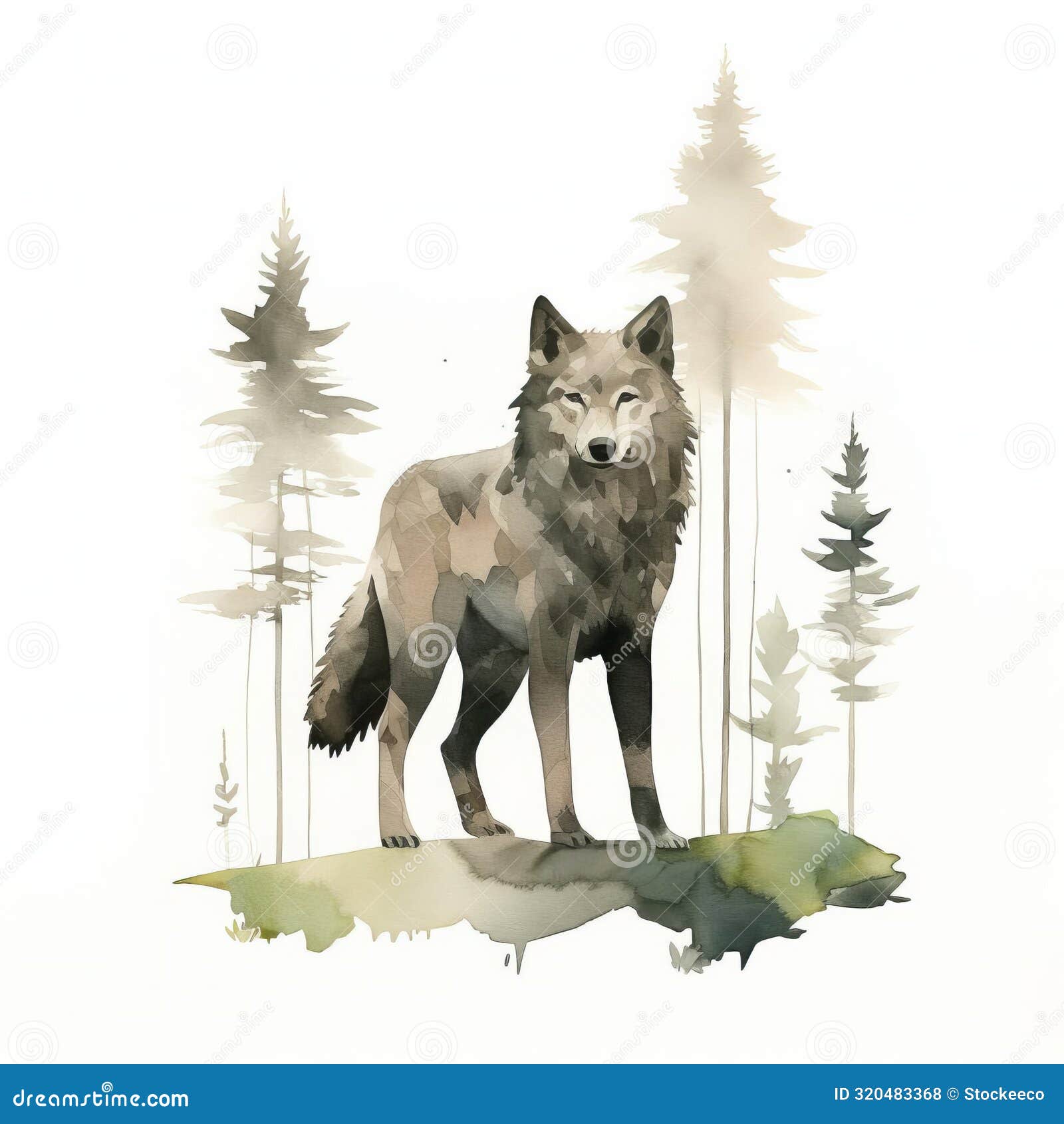 wolf art by jon klassen: a full-body portrait on white  background