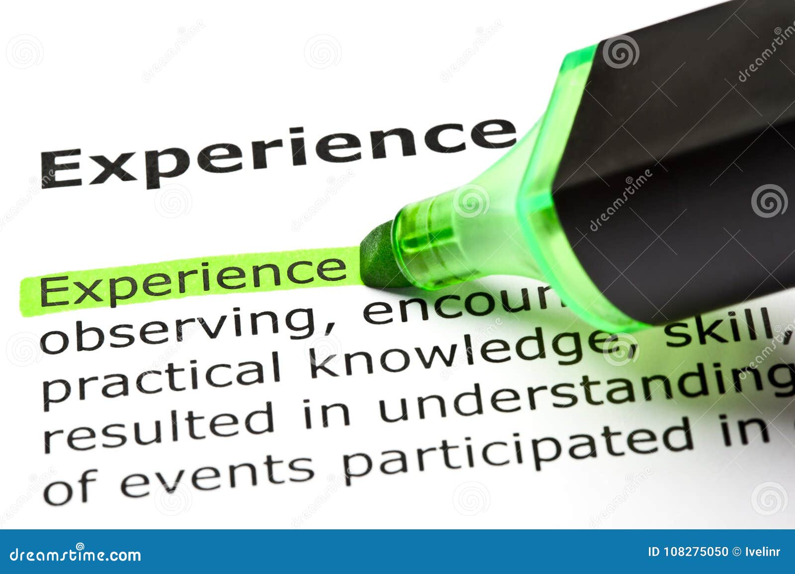 experience dictionary definition green marker