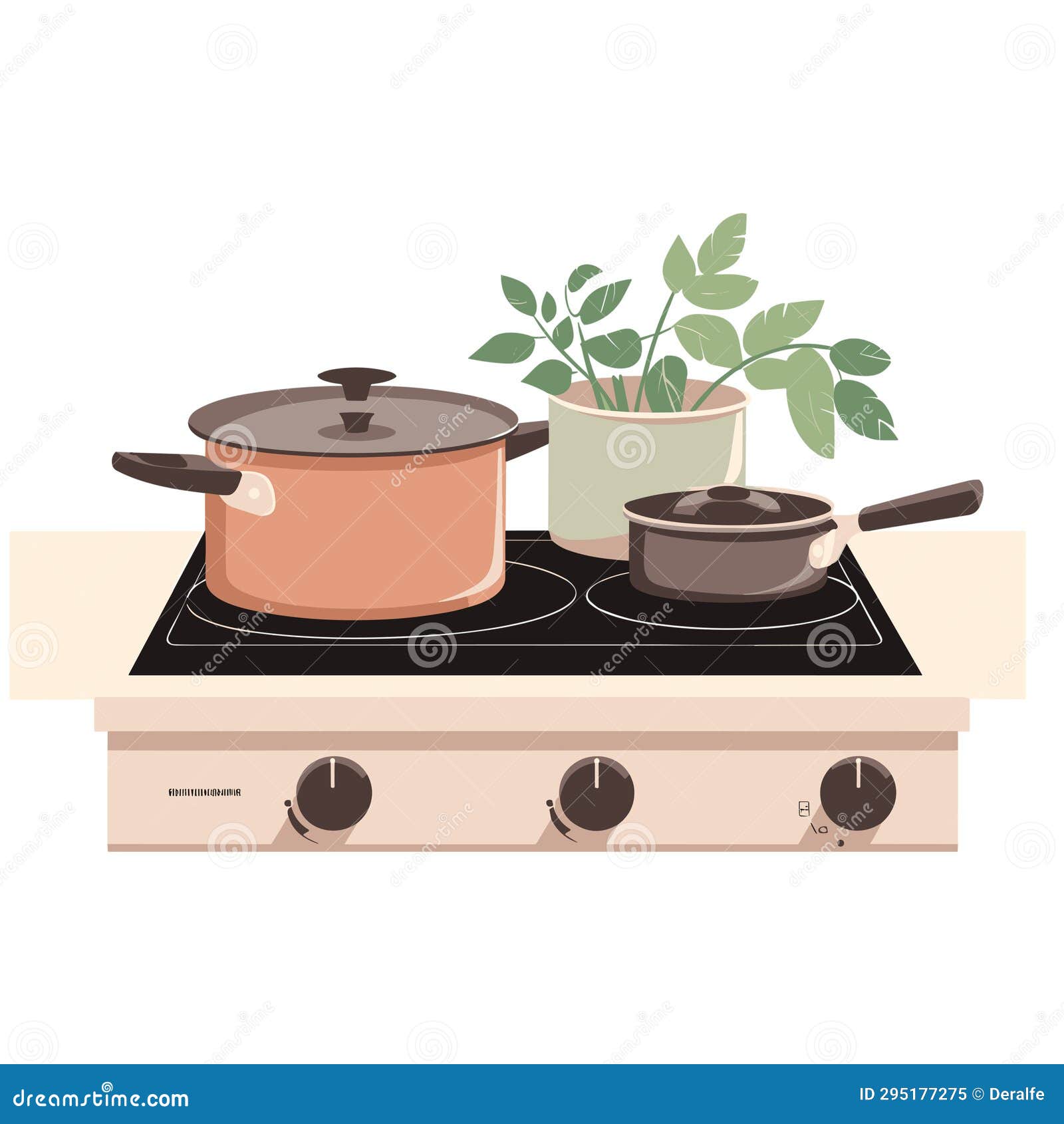 Kitchen Stove with Pots and Pans. Vector Illustration in Flat Style