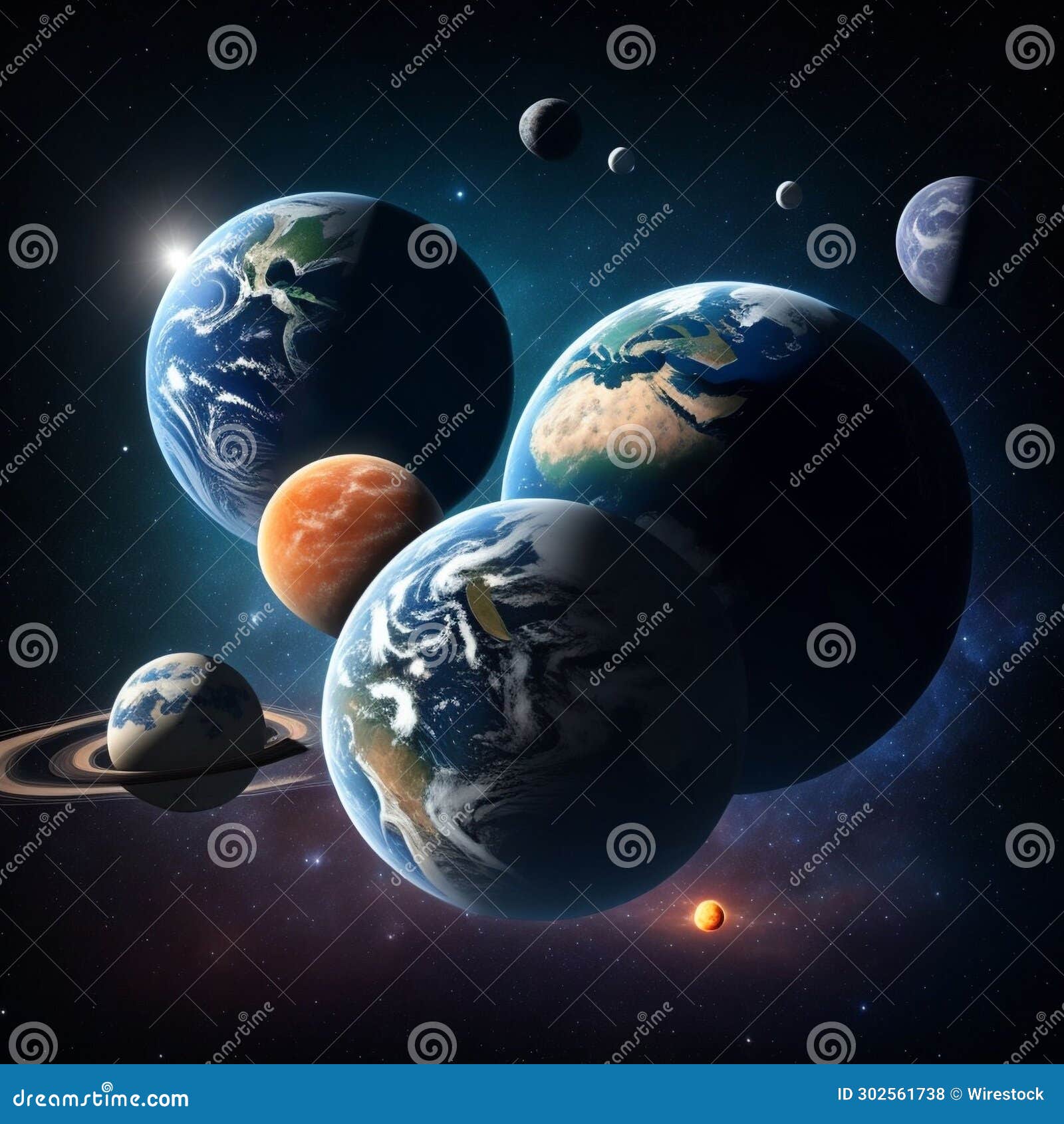 PLANETS in OVER UNIVERSE EARTH and MOON. Ai Generated Stock 