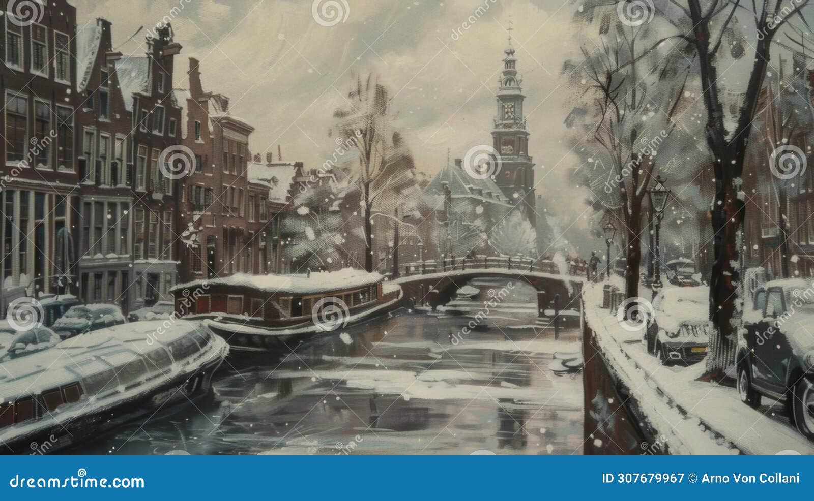 winter wonderland: charming frozen gracht in picturesque amsterdam canal