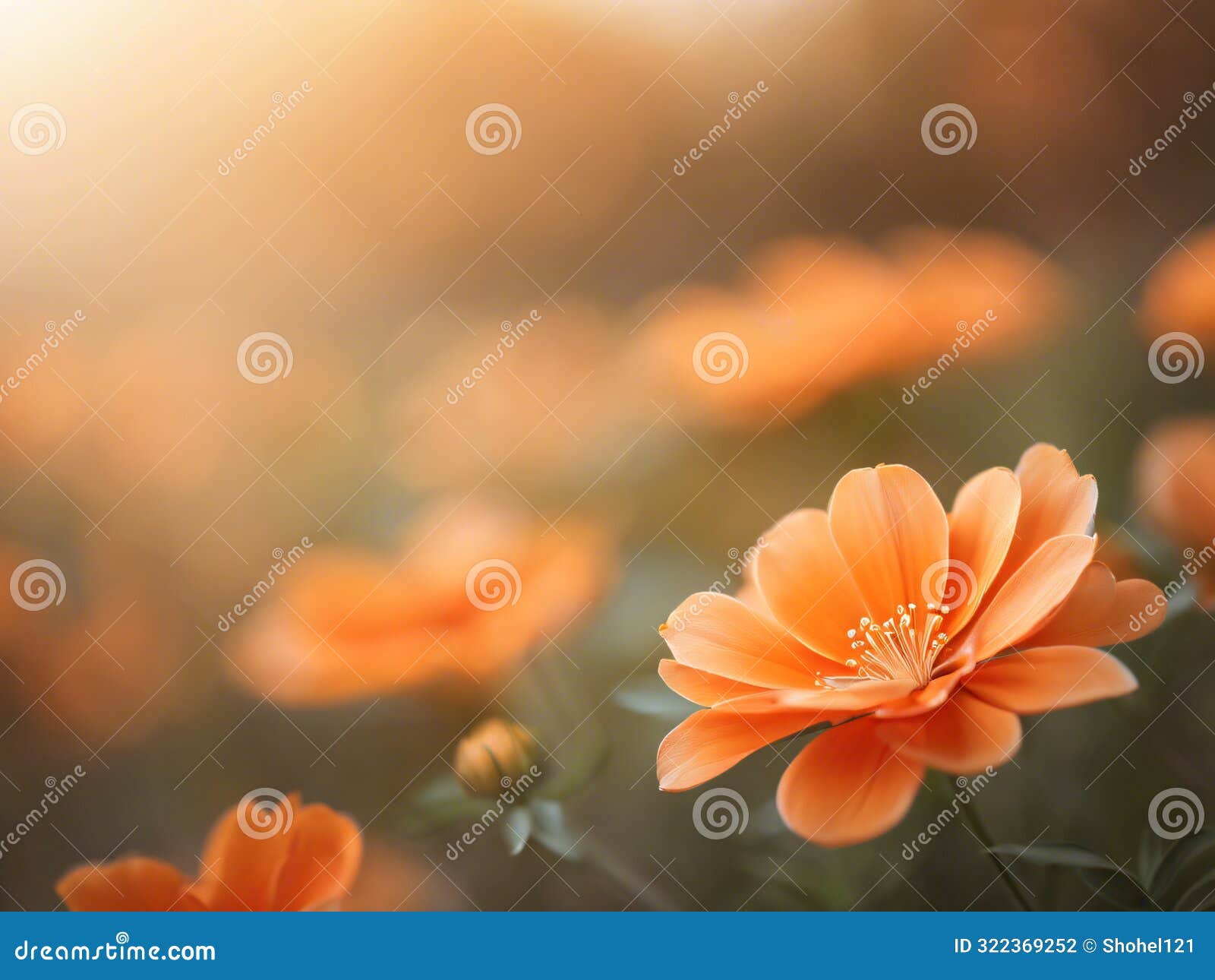 radiant orange flower blossoms in soft morning light - ai-generated art