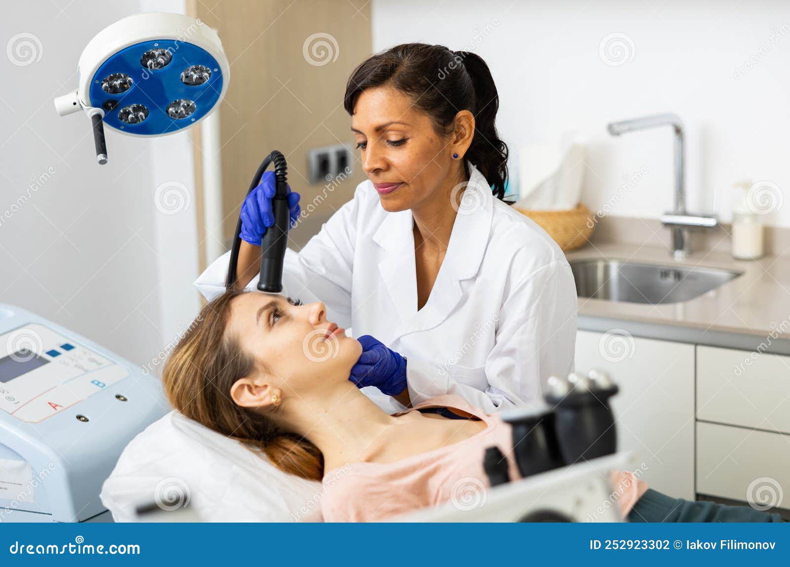 Woman Receiving Face Ultrasound Lifting Procedure Stock Photo Image