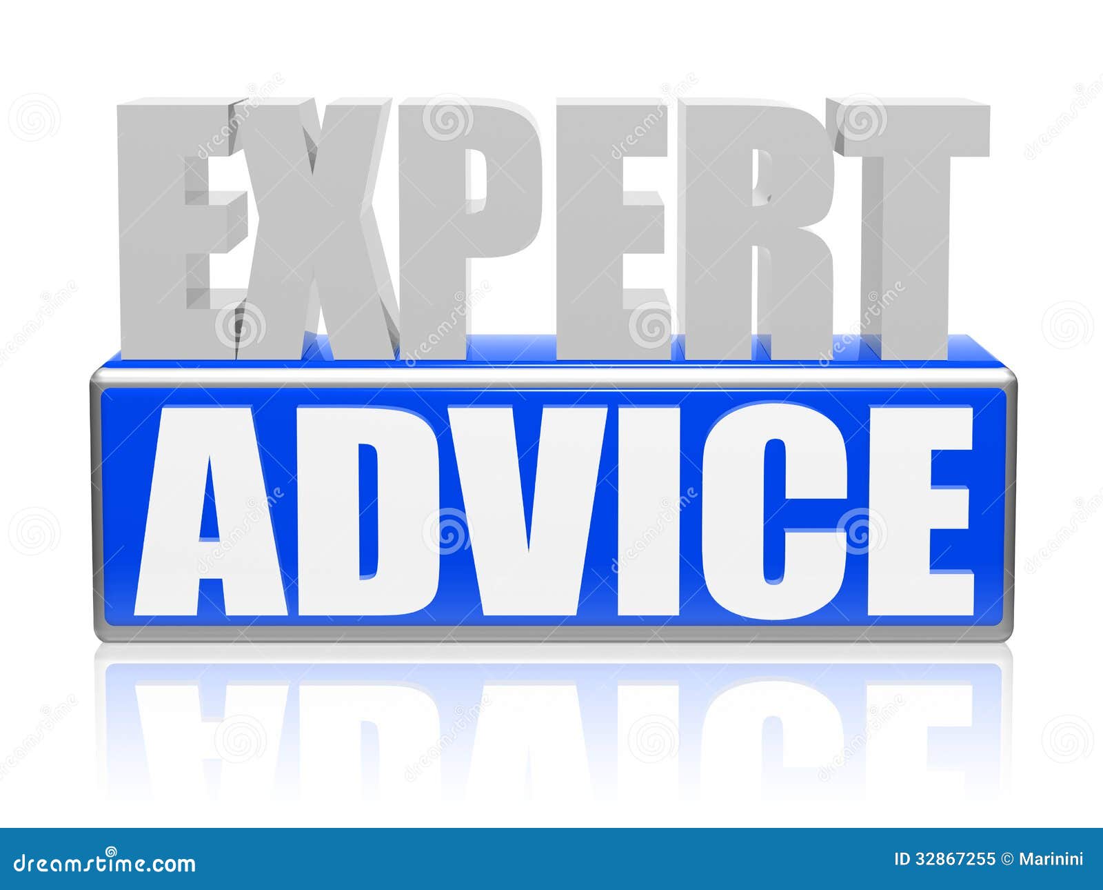 expert advise in blue white banner - letters and block