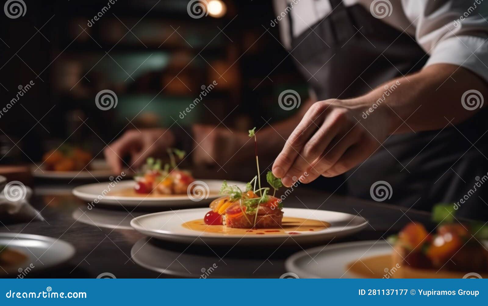 Expert Chef Prepares Gourmet Meal in Commercial Kitchen for Fine Dining