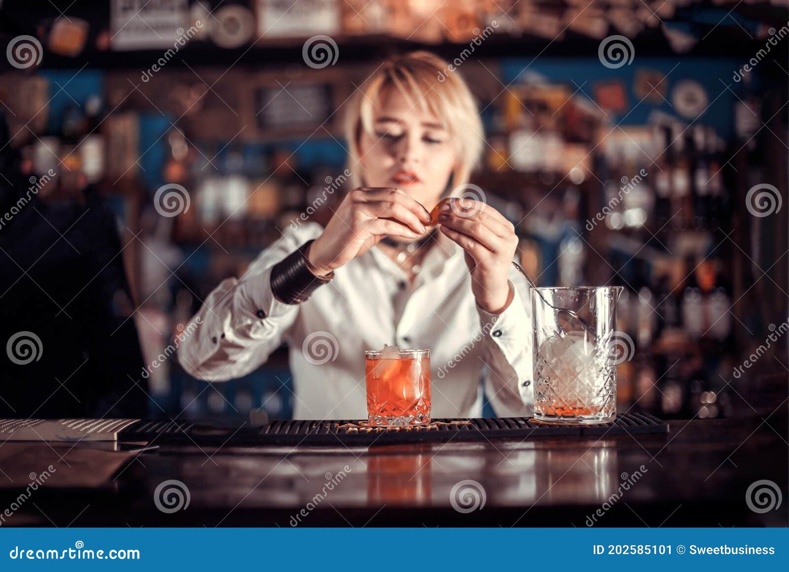 Sweet Barmaid Demonstrates His Professional Skills in Pub Stock Image ...