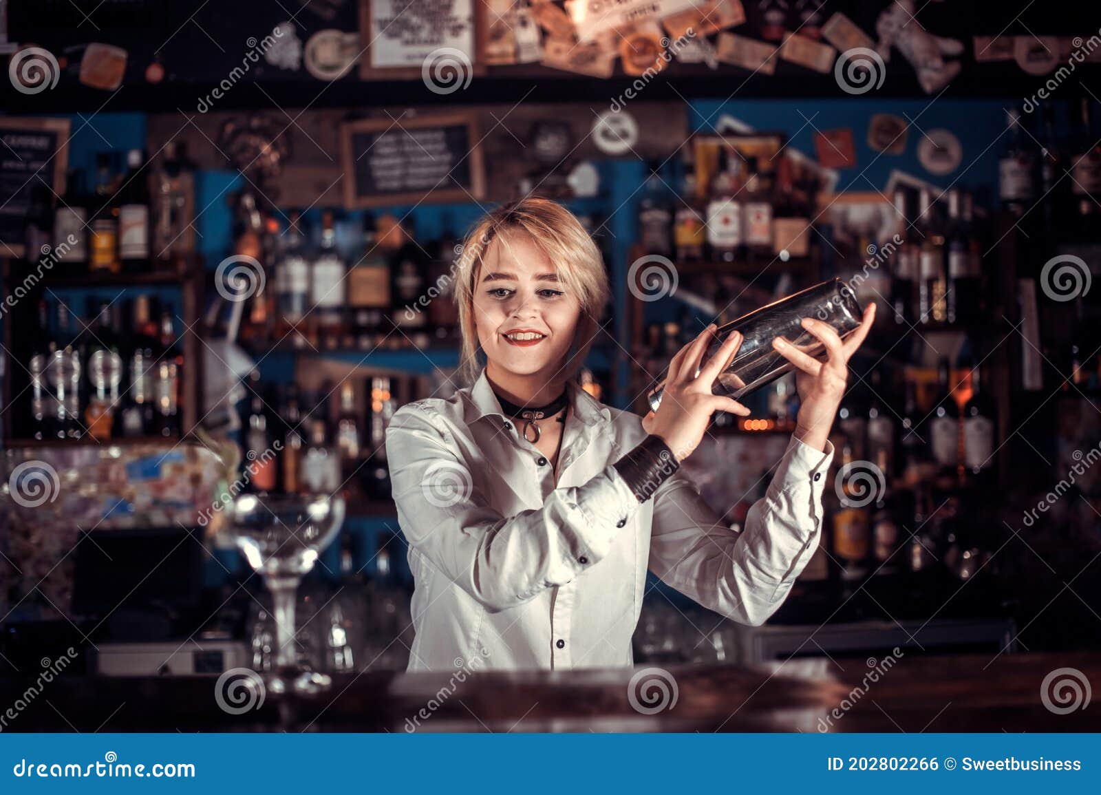 Professional Woman Barman Mixes a Cocktail on the Bar Stock Photo ...