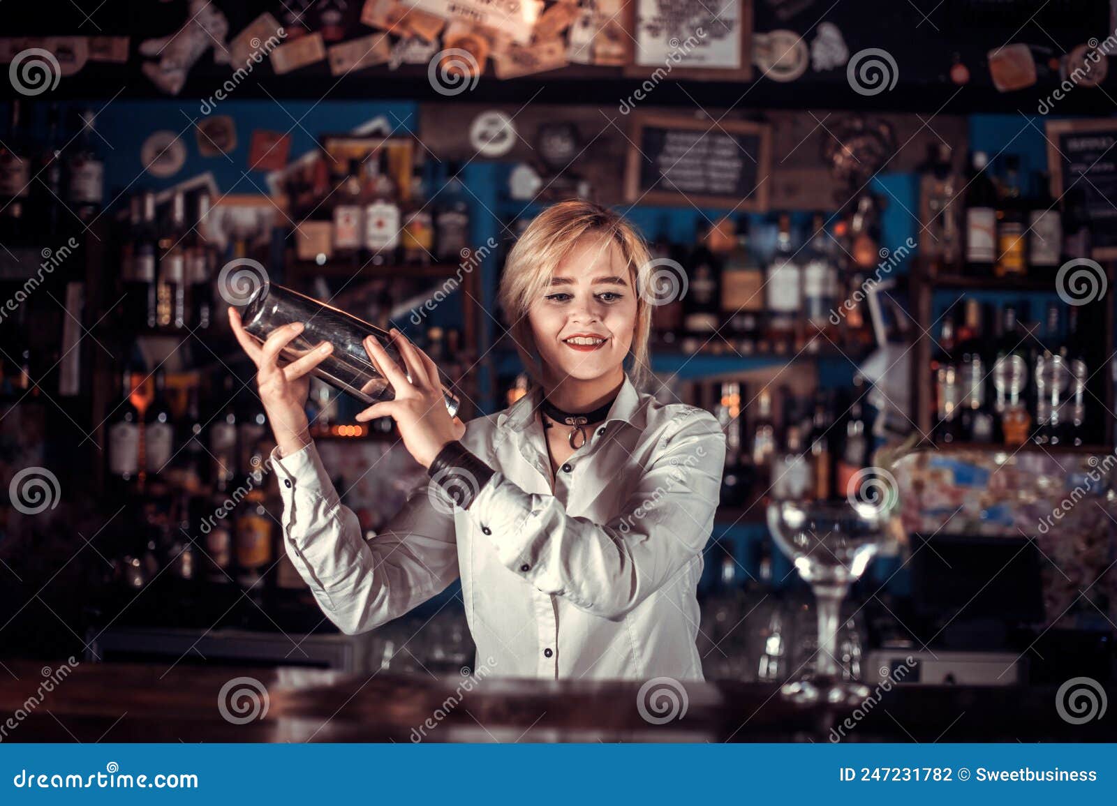 Professional Woman Barman Mixes a Cocktail on the Bar Stock Photo ...