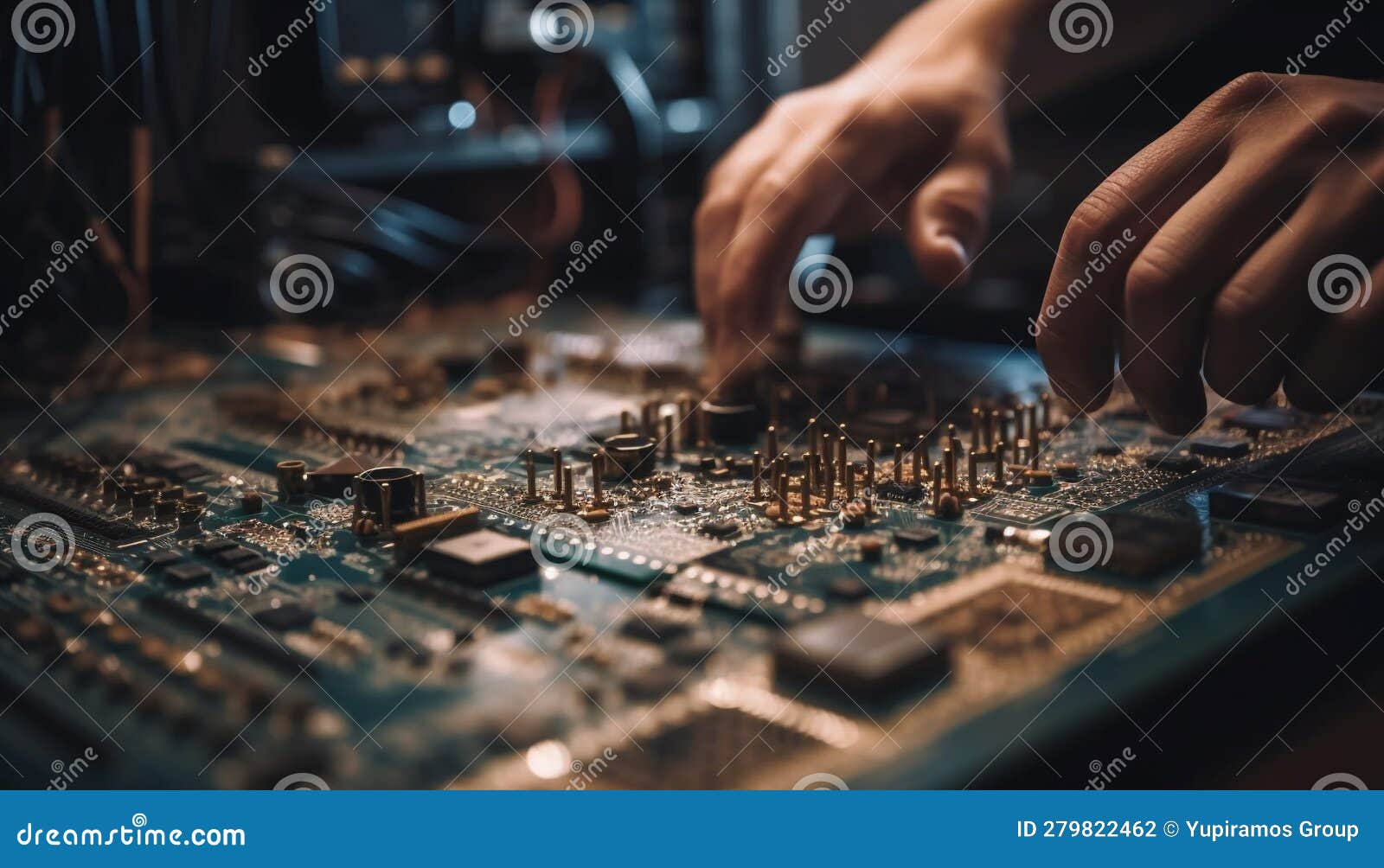 Expert Technician Repairs Complex Circuit Board with Precision and