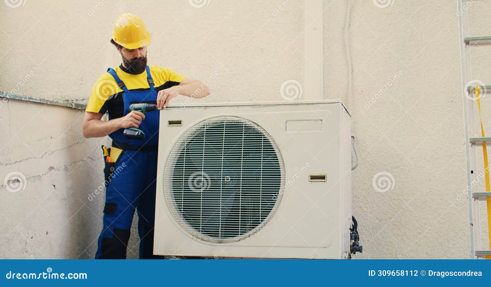 expert wireman works on air conditioner