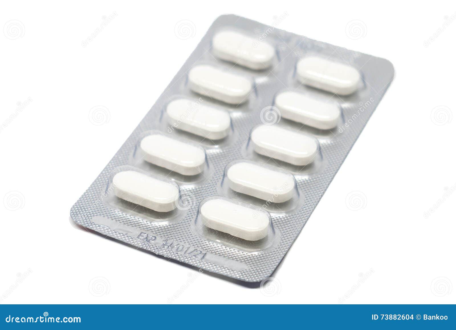 Expiration Date Print on Blister Pack White Pills Isolated Stock Photo