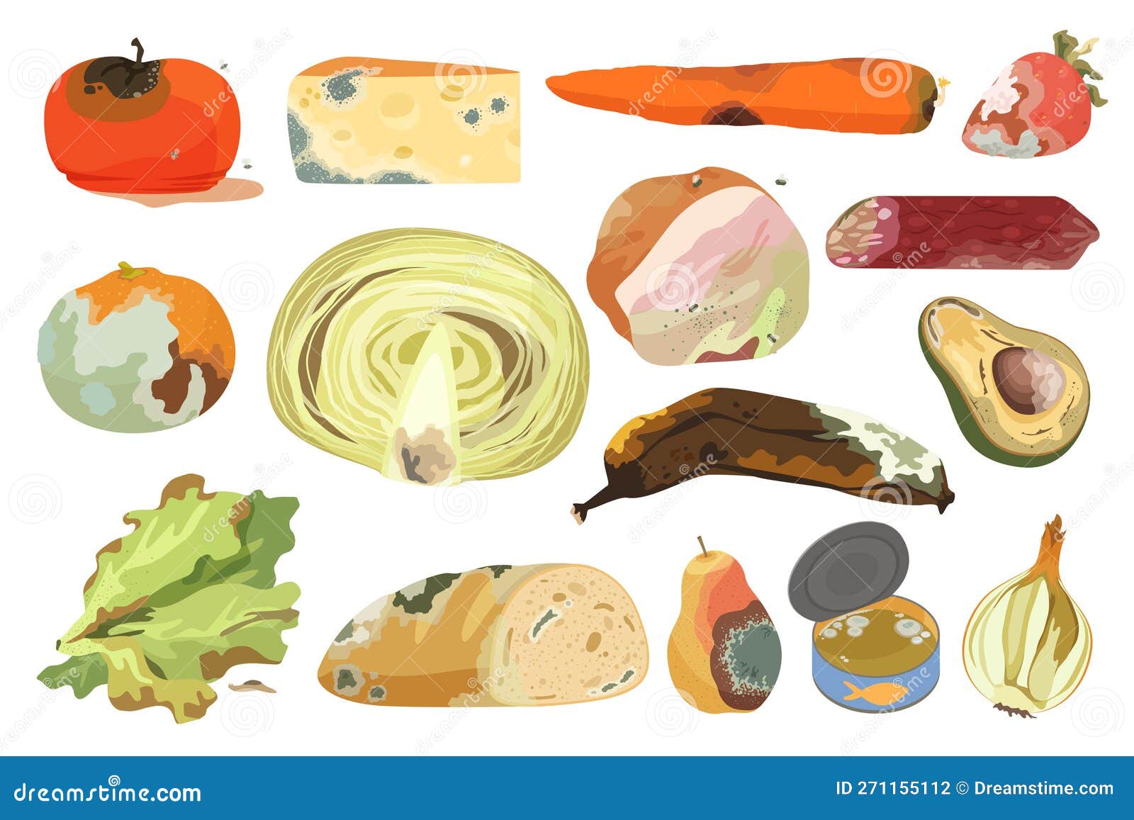 Expired Ingredients, Spoiled Food with Bacteria and Mold Stock