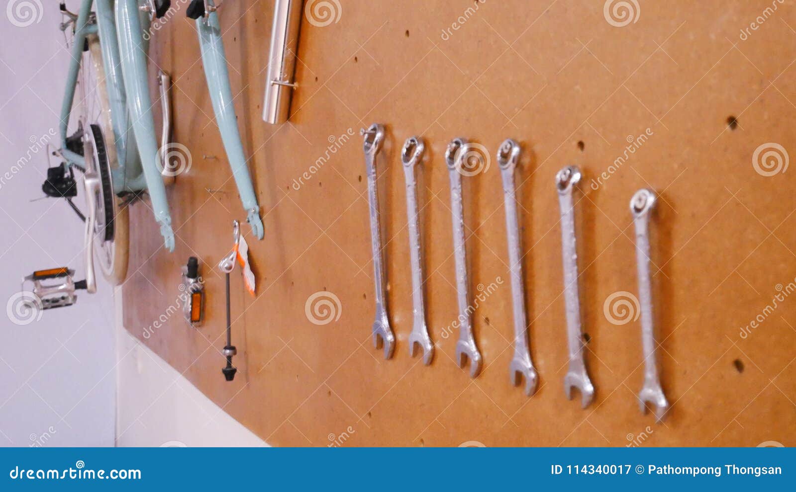 Exploded Bicycle and Tool on the Wall. Stock Image Image of wall, bicycle 114340017