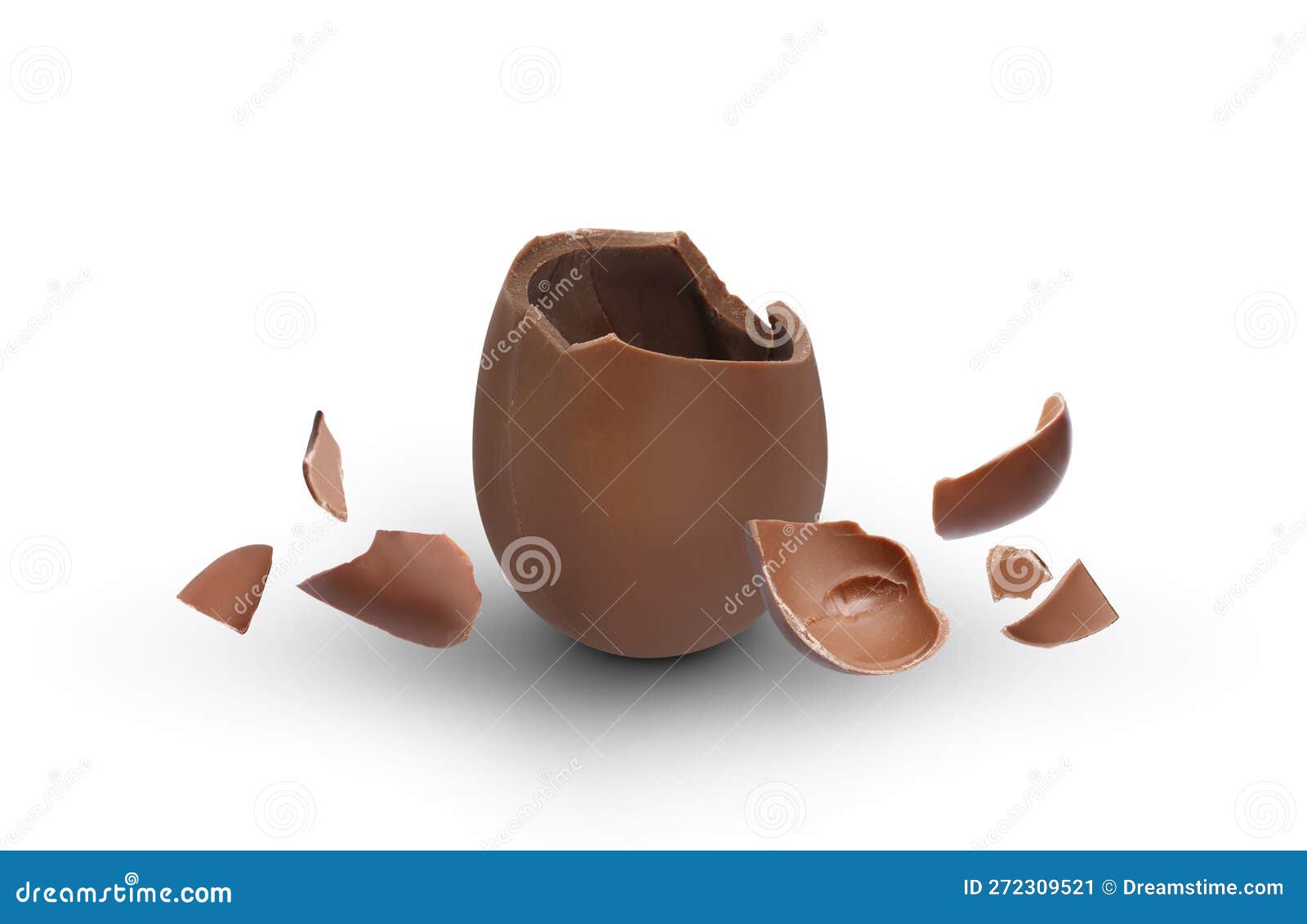 Exploded Milk Chocolate Egg on White Background Stock Image Image of