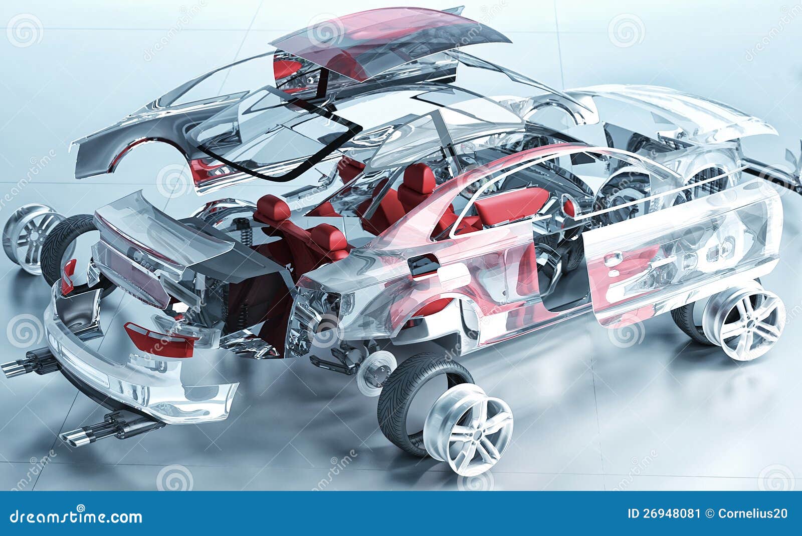 Exploded Transparent Car Stock Image - Image: 26948081