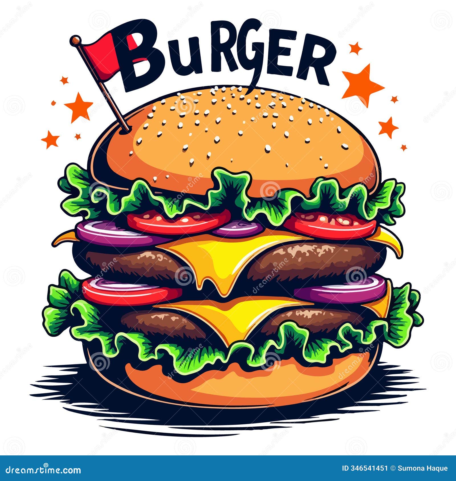 exploded view of hamburger with floating ingredients - photorealistic high-detail food photography on white background