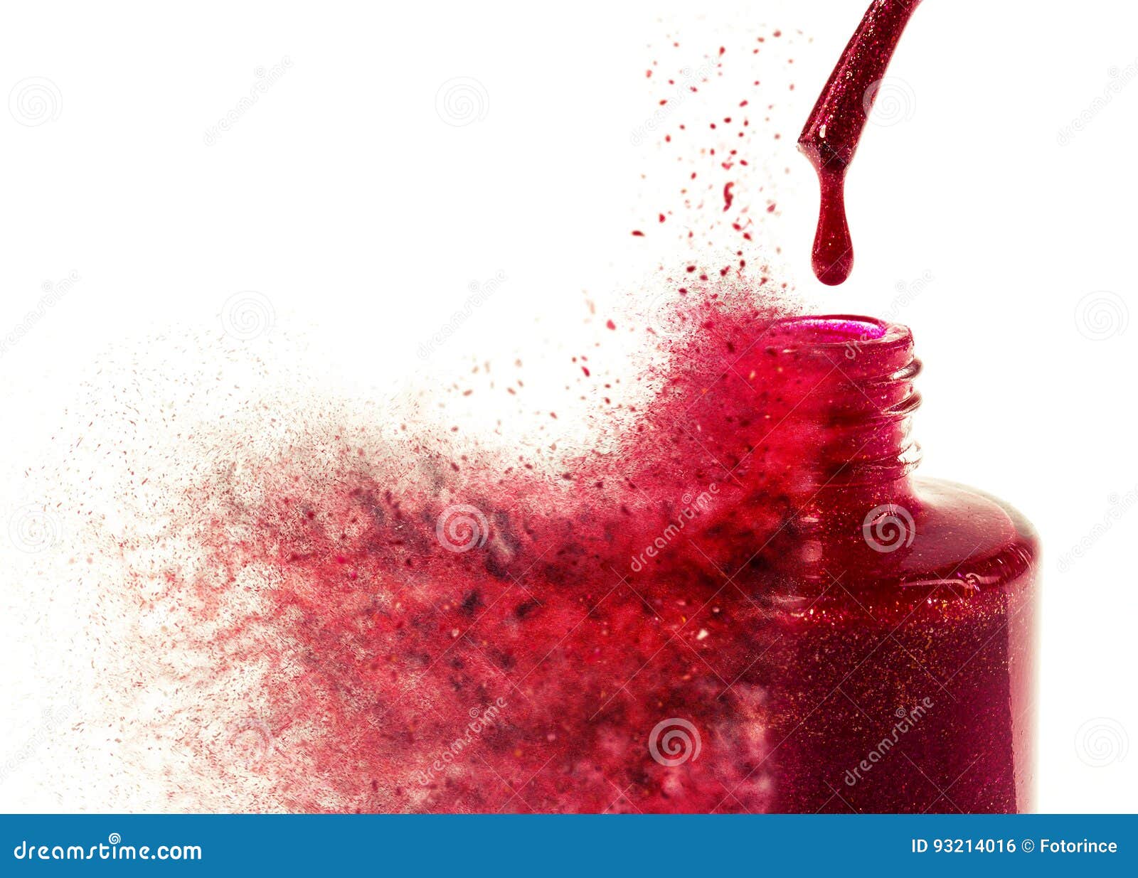 exploding bottle of red nail varnish