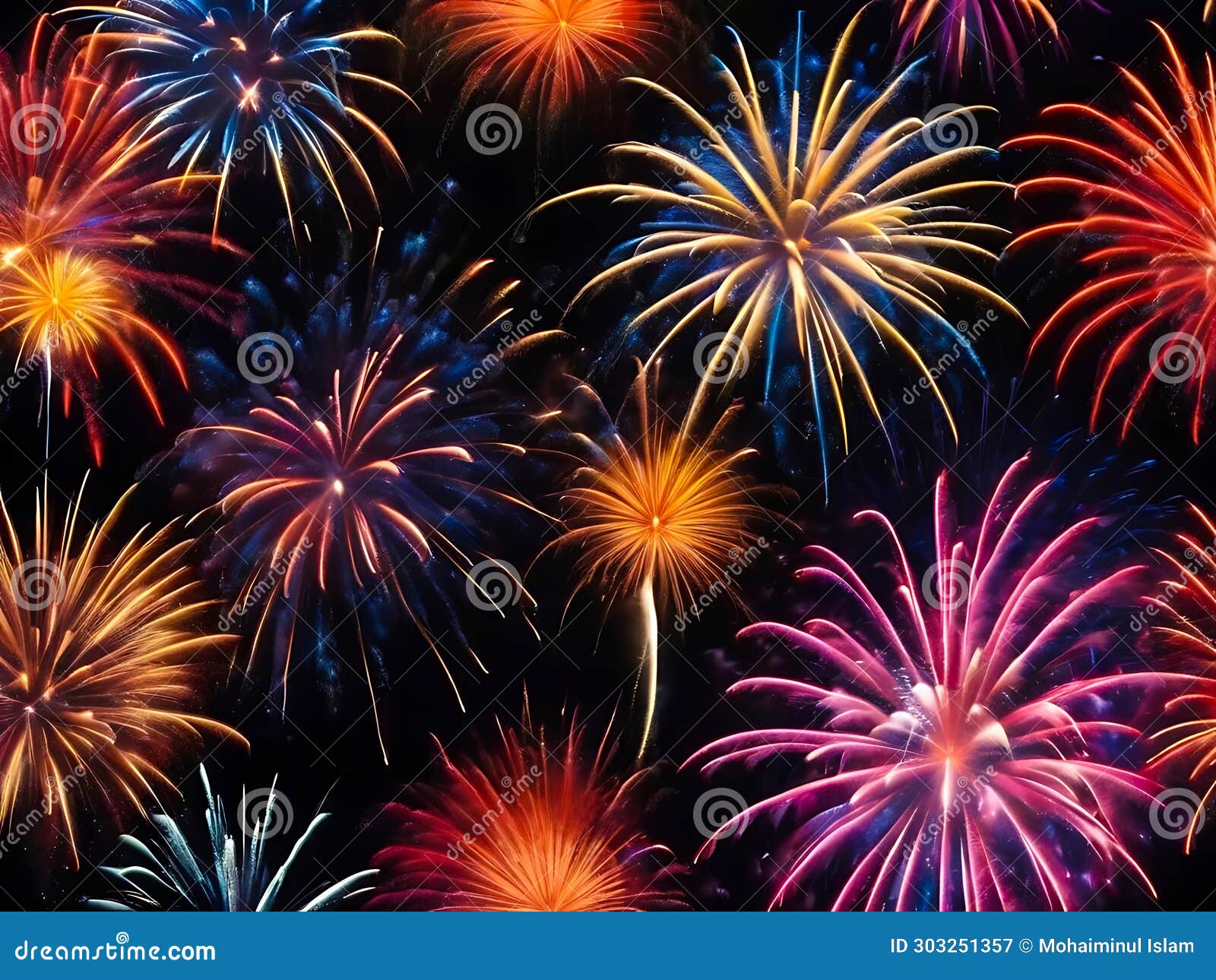 exploding firework display at night for celebration . generative ai