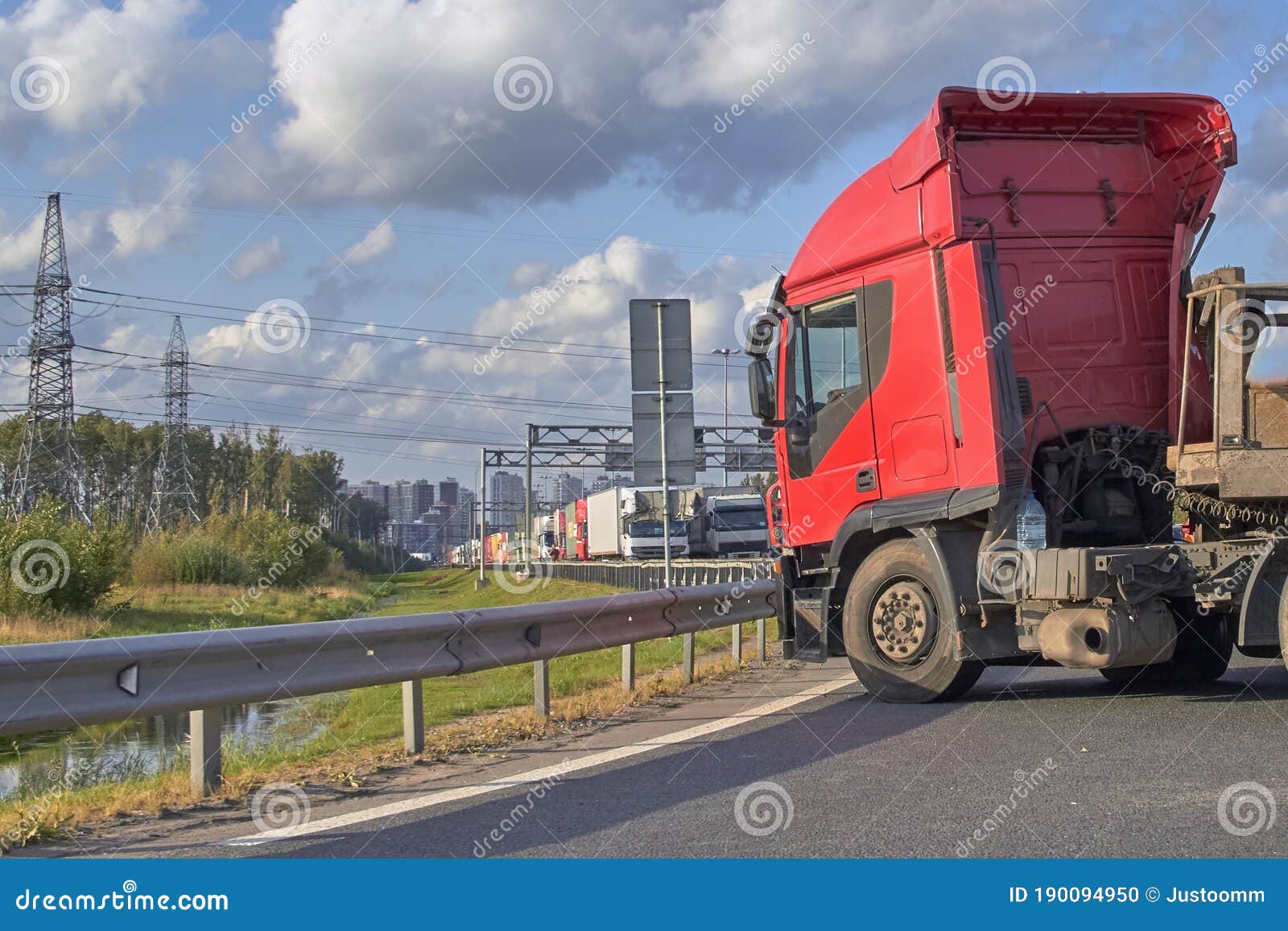 An Exploding Truck Wheel Caused an Accident on the Road Stock Photo