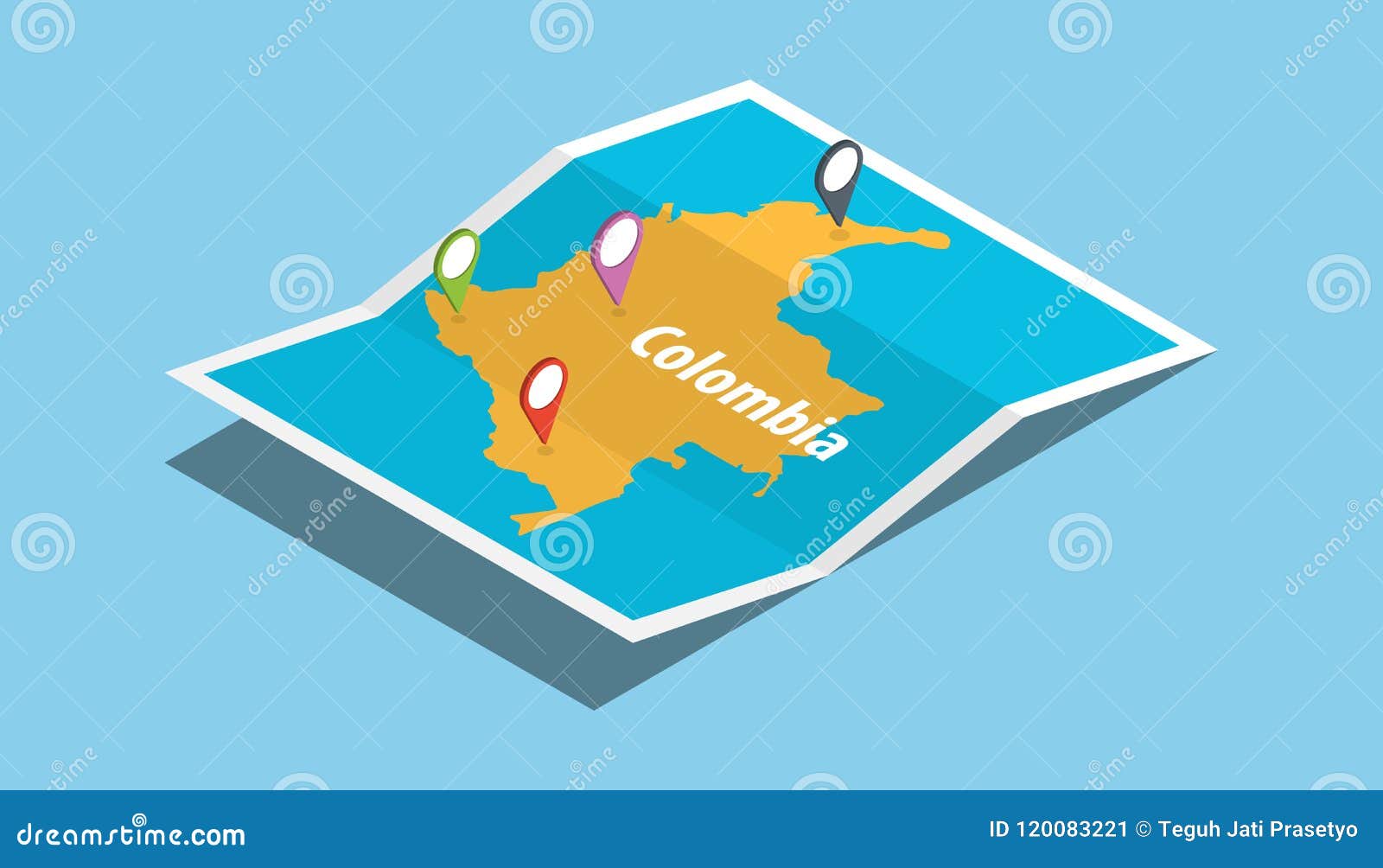 explore colombia maps with isometric style and pin location tag on top
