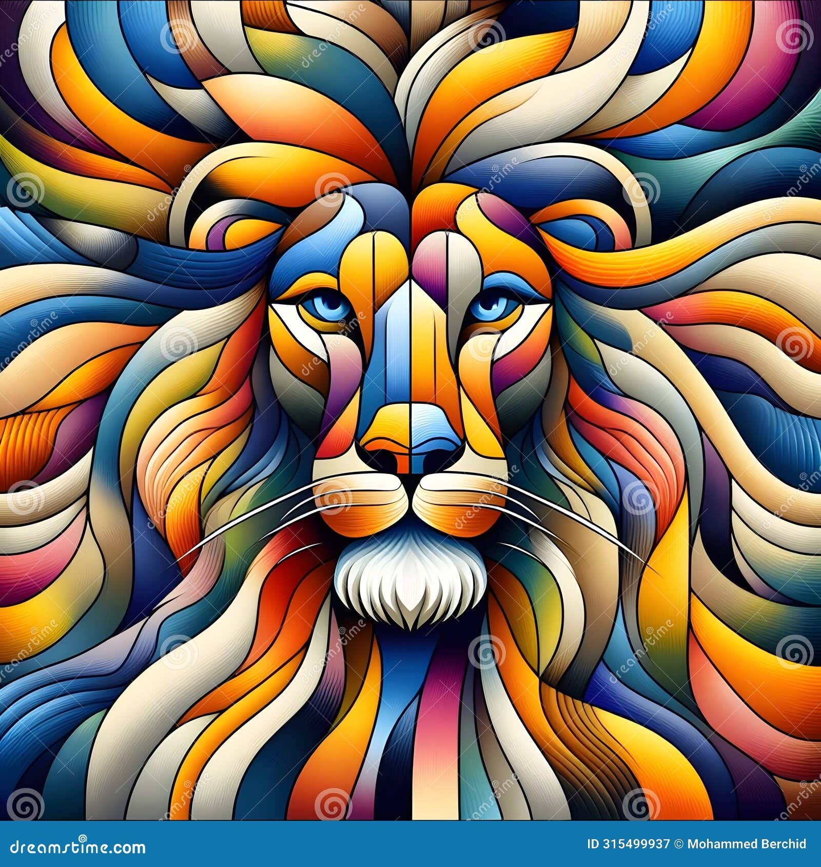colorful abstract drawing of a lion
