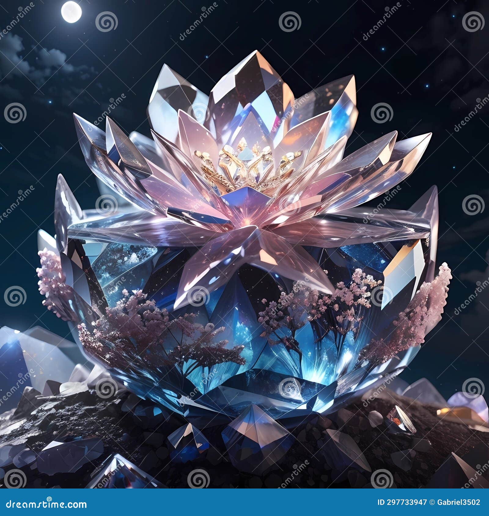 FlowerShaped Crystal. Crystal Blossom. Floral Crystal Formation. Stock