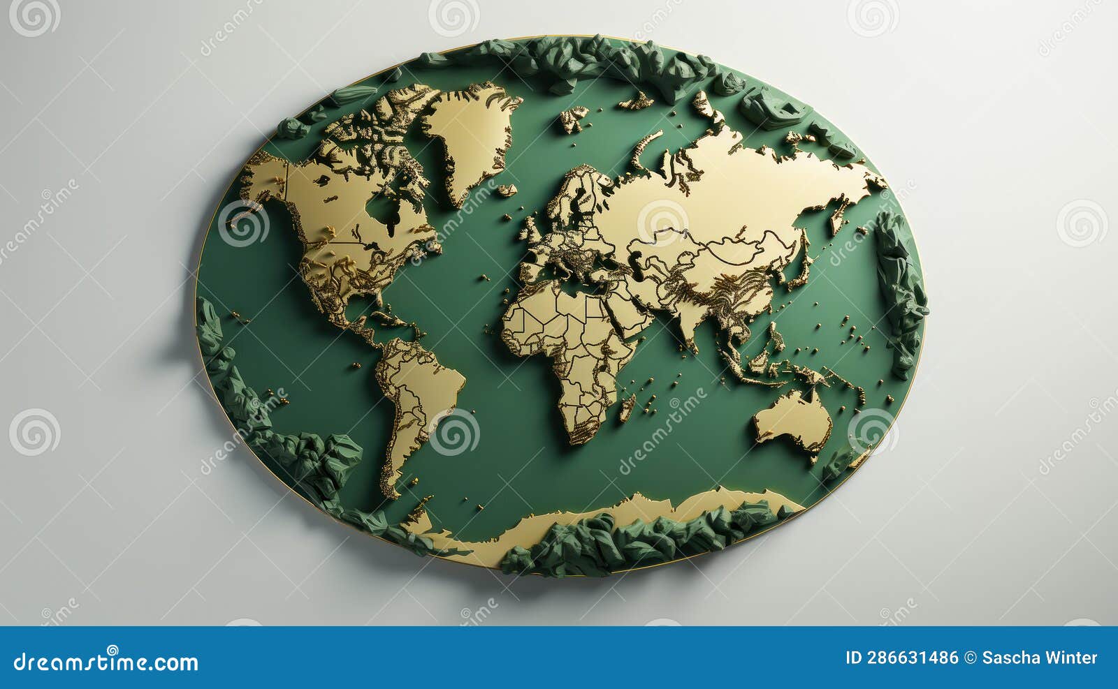 Sustainable Earth Minimalistic Green World Map on White Canvas Stock