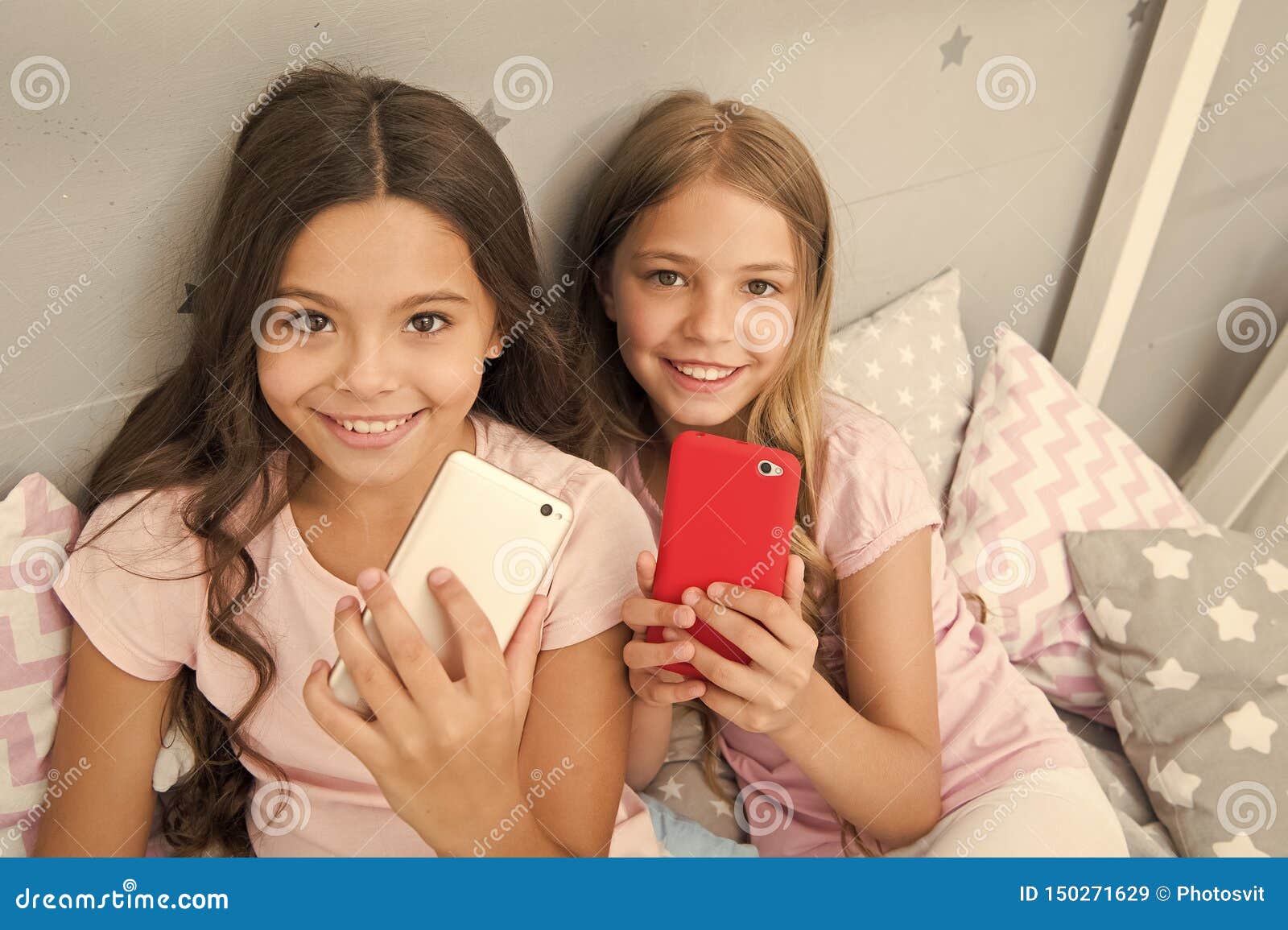 Explore Social Network. Kids Taking Selfie. Smartphone Application ...