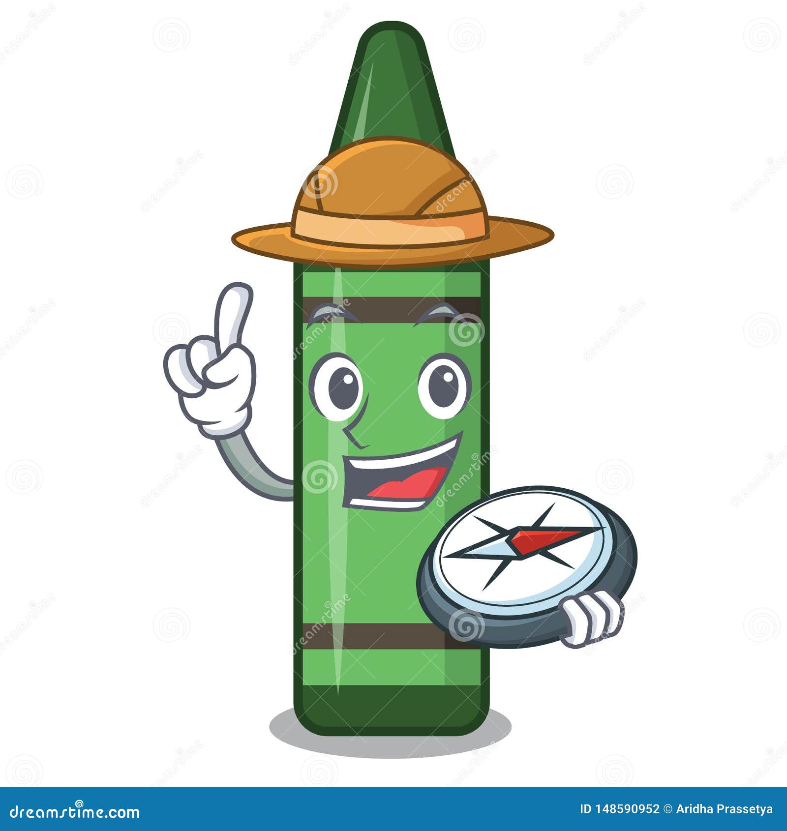 Explorer Green Crayon in the Mascot Shape Stock Vector Illustration of adventurer, cute 148590952
