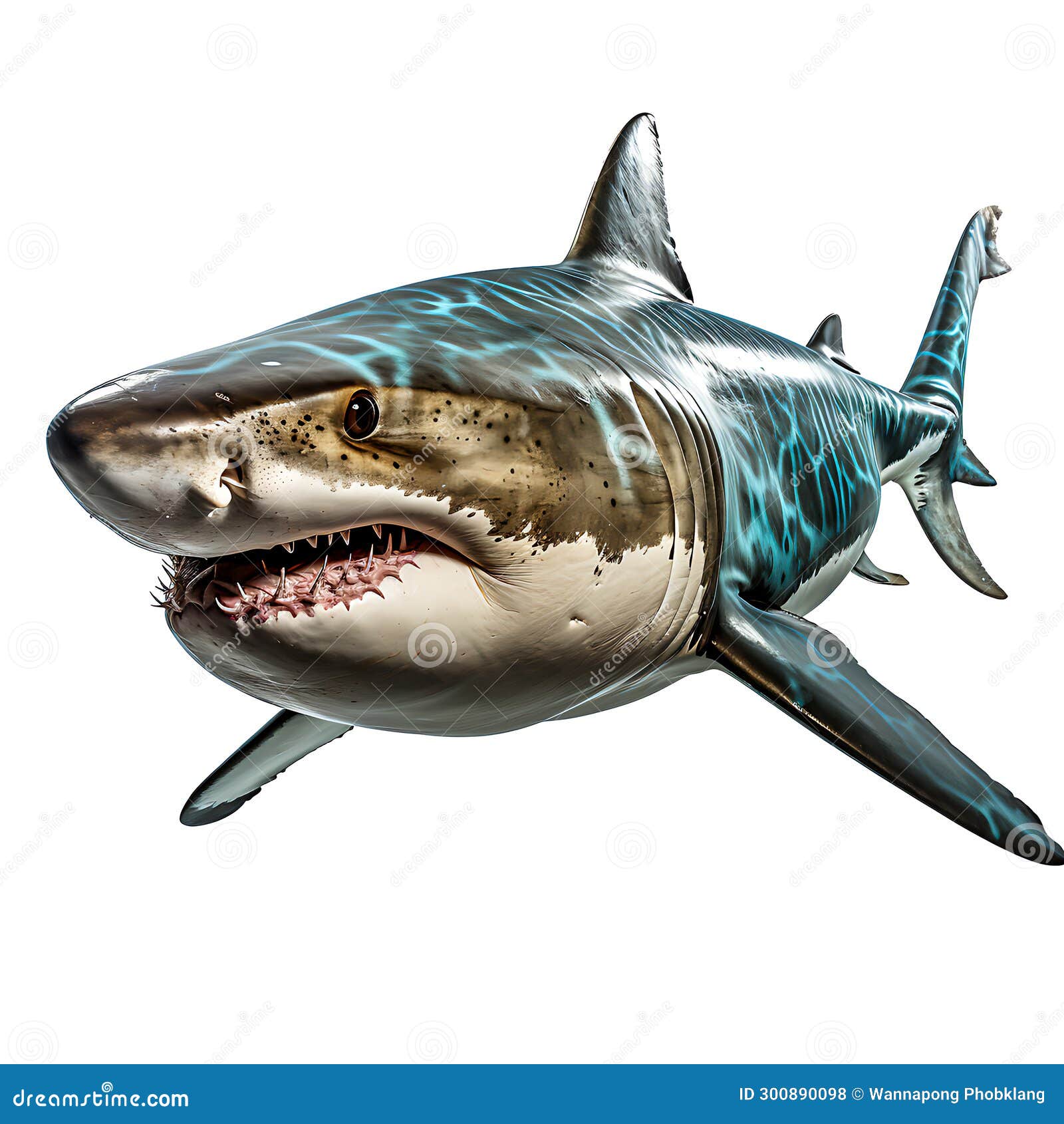 graceful yet fierce: encounter with a predatory shark in the depths of the ocean's wilderness, generative ai