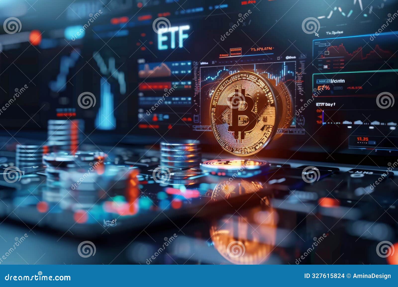 Exploring the Idea of Bitcoin and Cryptocurrency ETFs through Digital  Charts and Coins Stock Photo - Image of currency, algorithm: 327615824