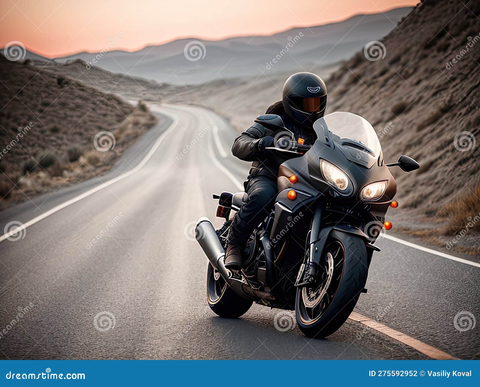 Exploring the Open Road on Motorcycle Generative Ai Stock Illustration 