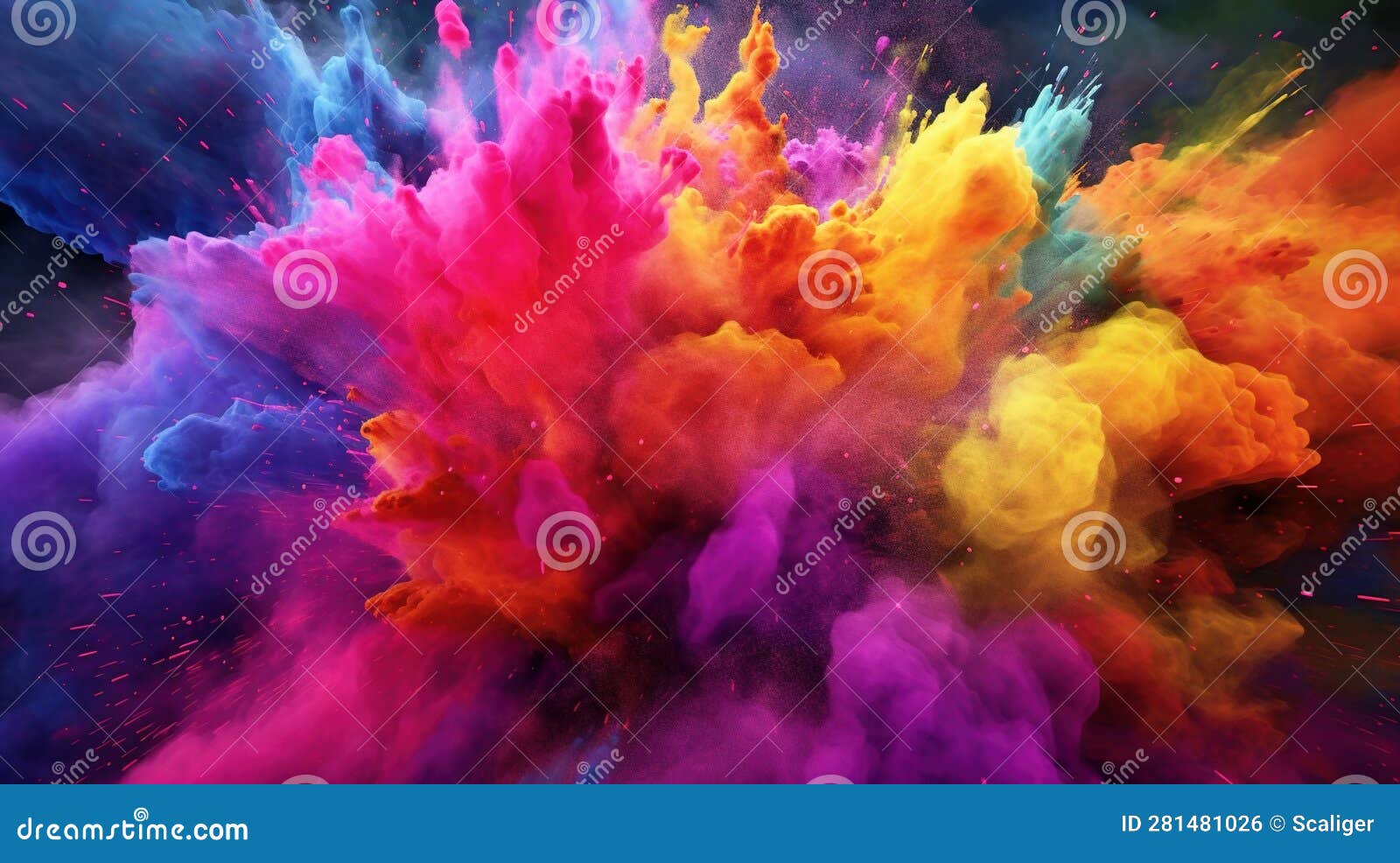 explosion of color paint on dark background, abstract colorful pattern