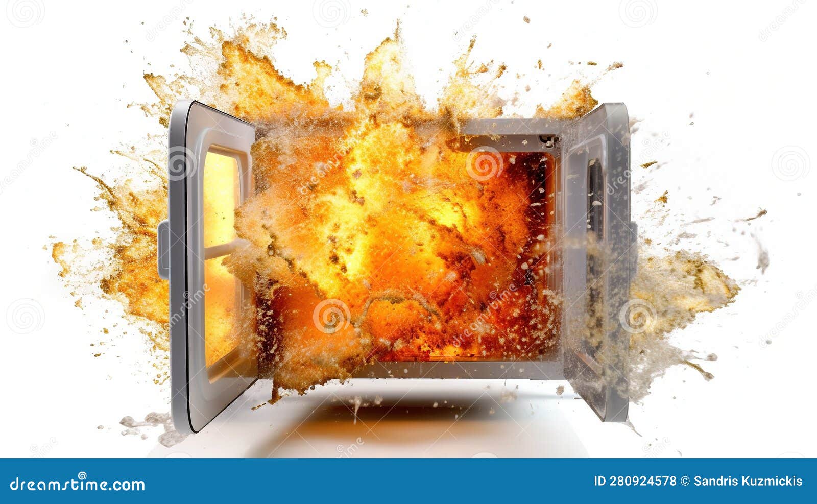 Explosion in the Microwave Oven. Generative AI Stock Illustration